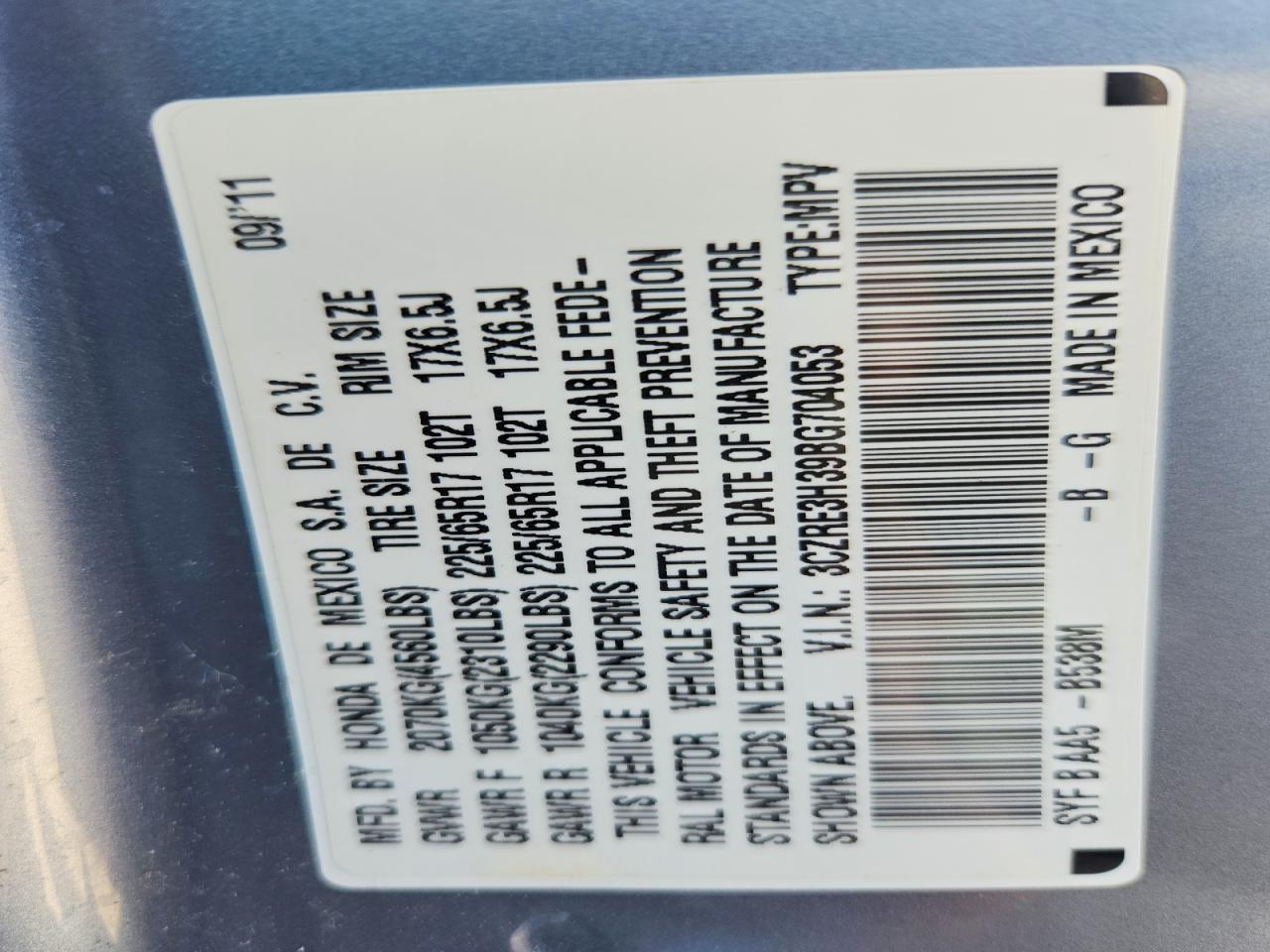 2011 Honda Cr-v Lx Blue vin: 3CZRE3H39BG704053
