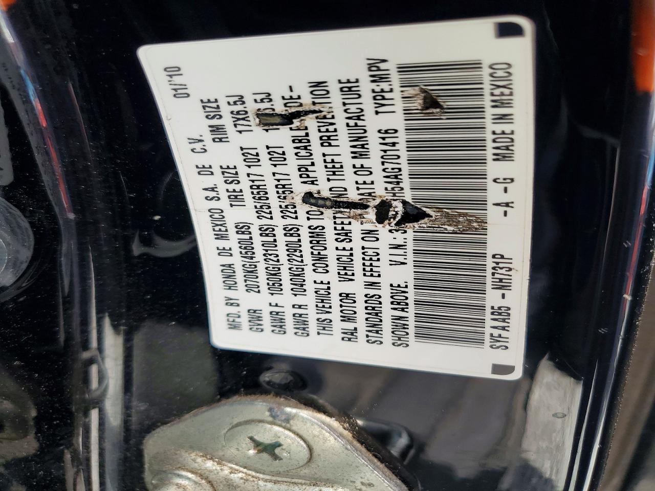 2010 Honda Cr-v Ex Black vin: 3CZRE3H54AG701416