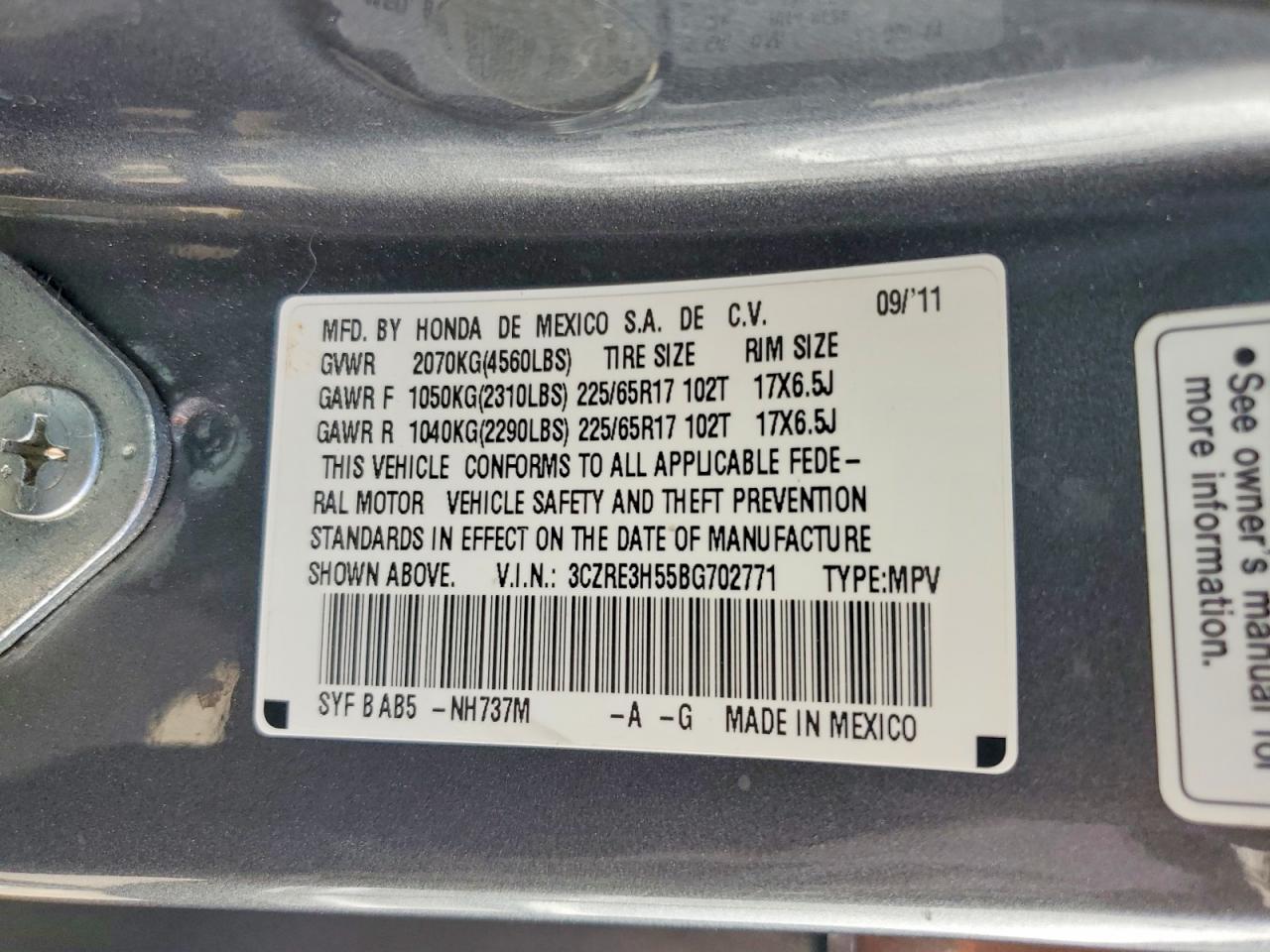 2011 Honda Cr-v Ex Gray vin: 3CZRE3H55BG702771