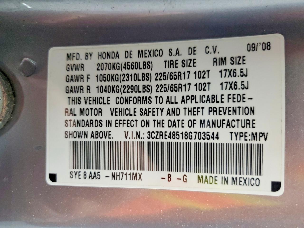 2008 Honda Cr-v Ex Silver vin: 3CZRE48518G703544
