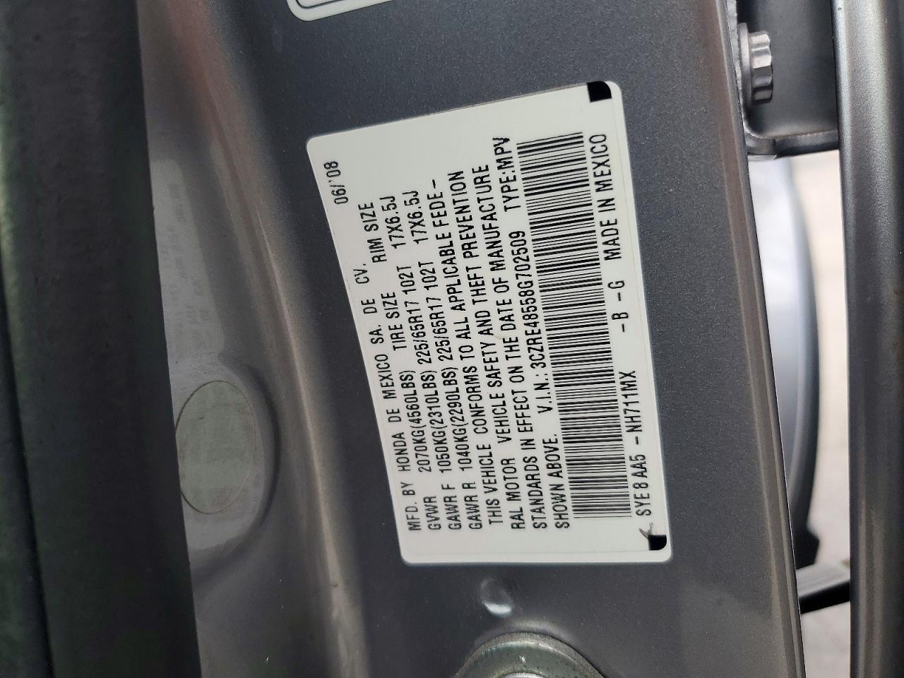 2008 Honda Cr-v Ex Silver vin: 3CZRE48558G702509