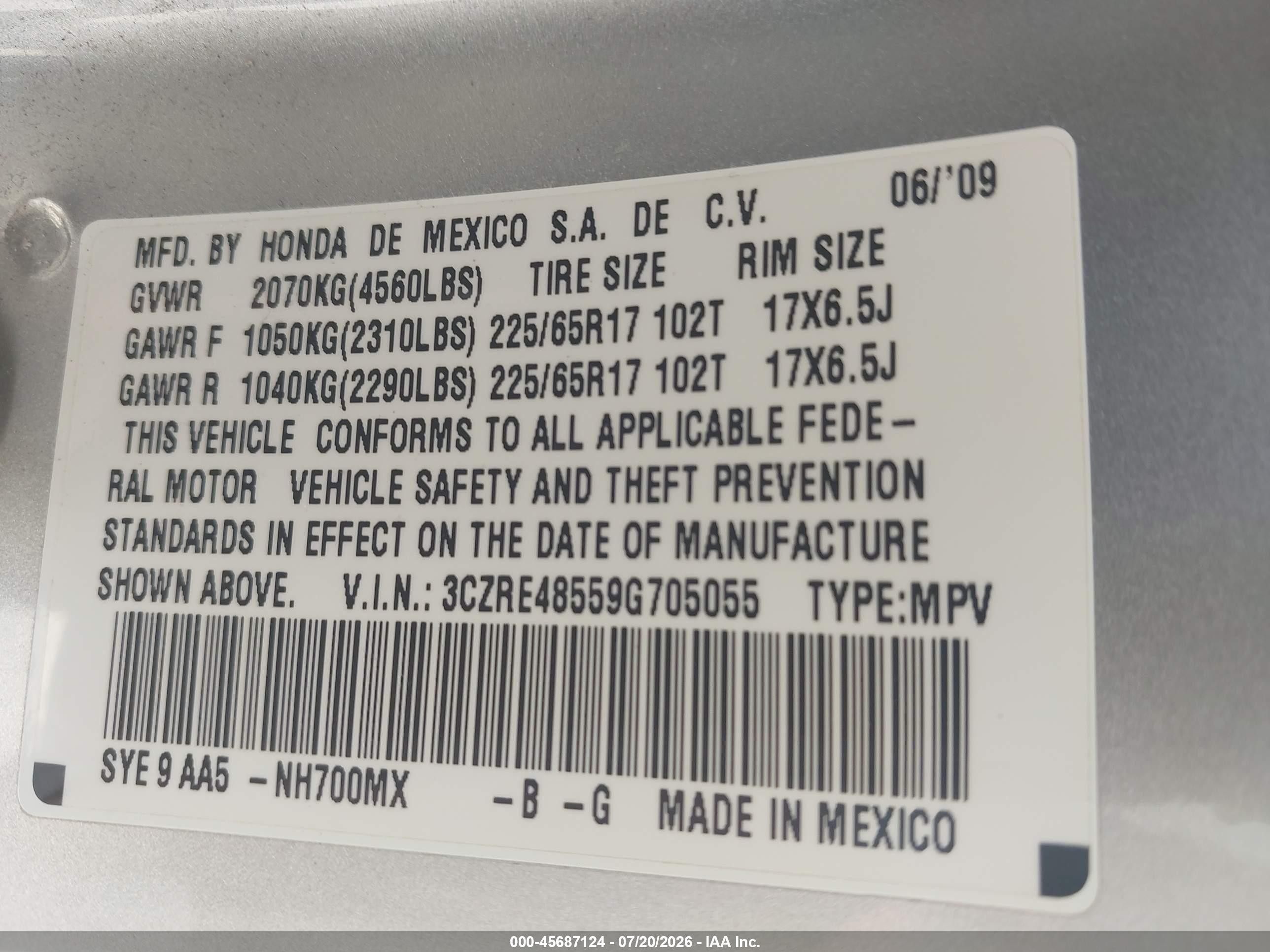 2009 Honda Cr-v Ex Silver vin: 3CZRE48559G705055