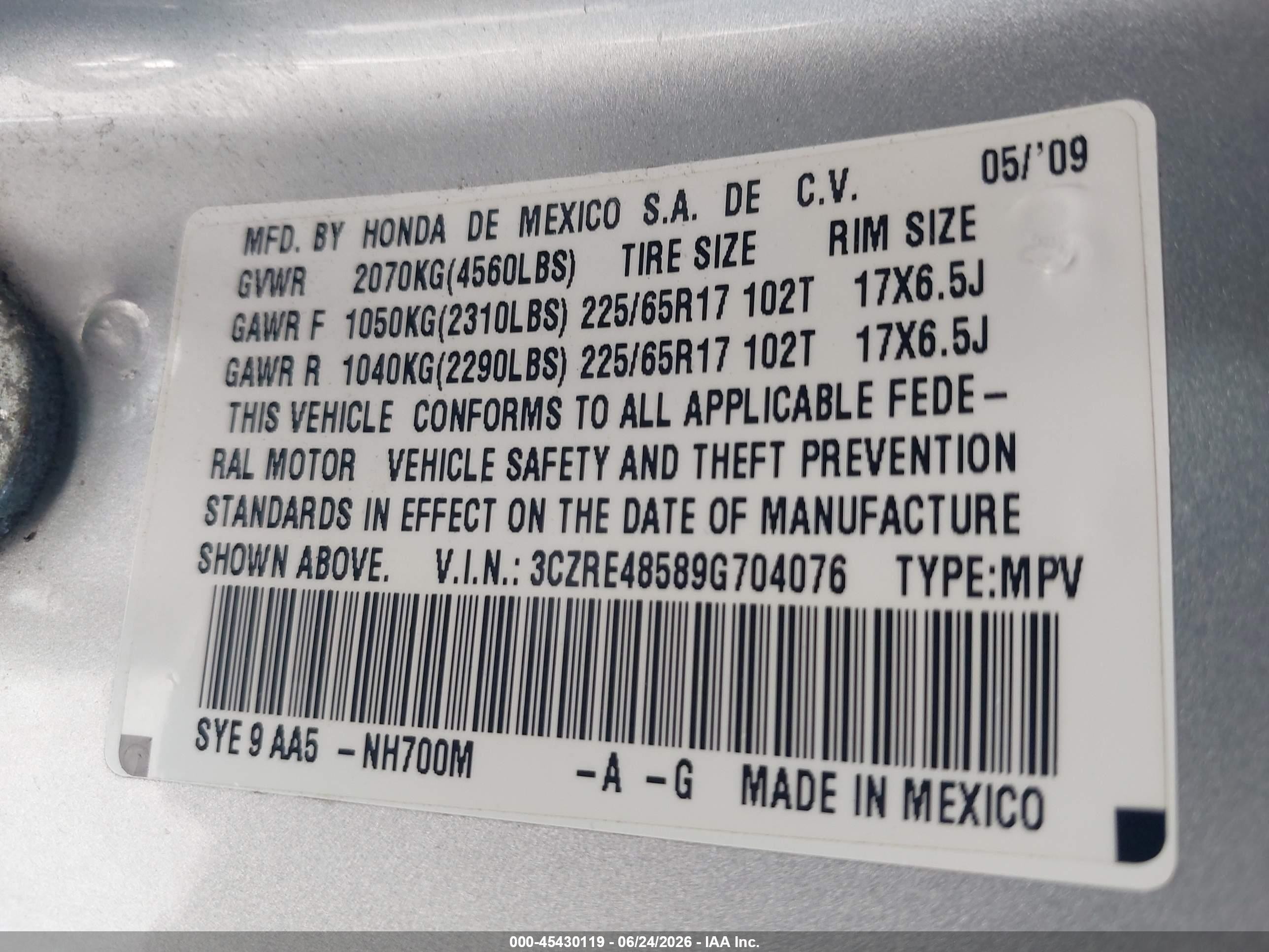 2009 Honda Cr-v Ex Silver vin: 3CZRE48589G704076