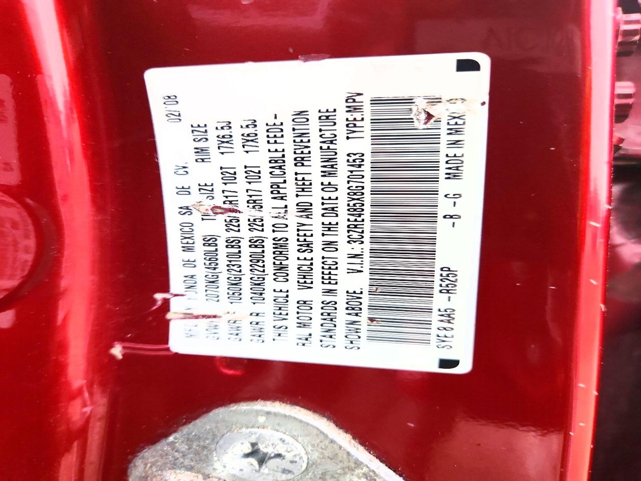 2008 Honda Cr-v Ex Red vin: 3CZRE485X8G701453