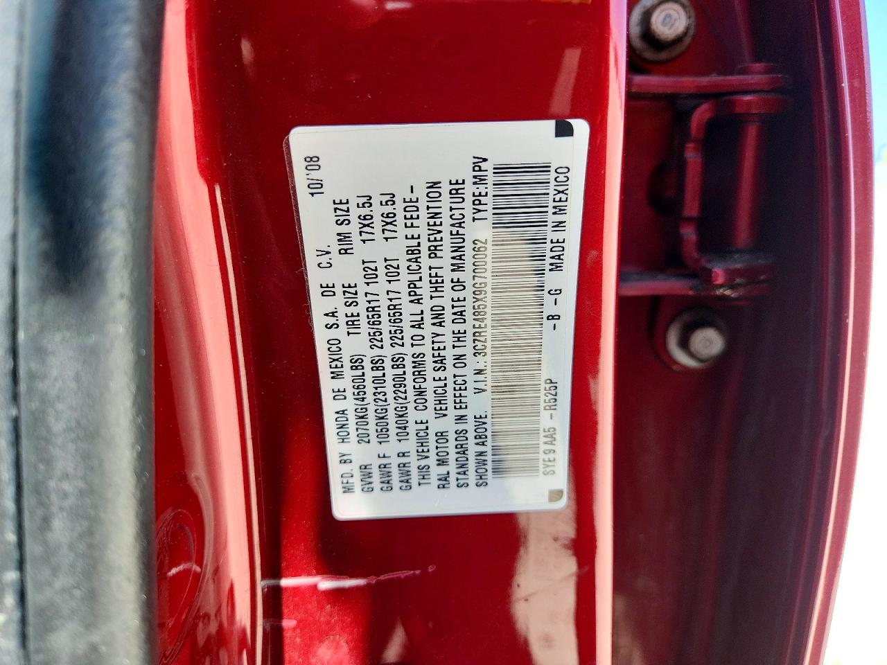 2009 Honda Cr-v Ex Red vin: 3CZRE485X9G700062