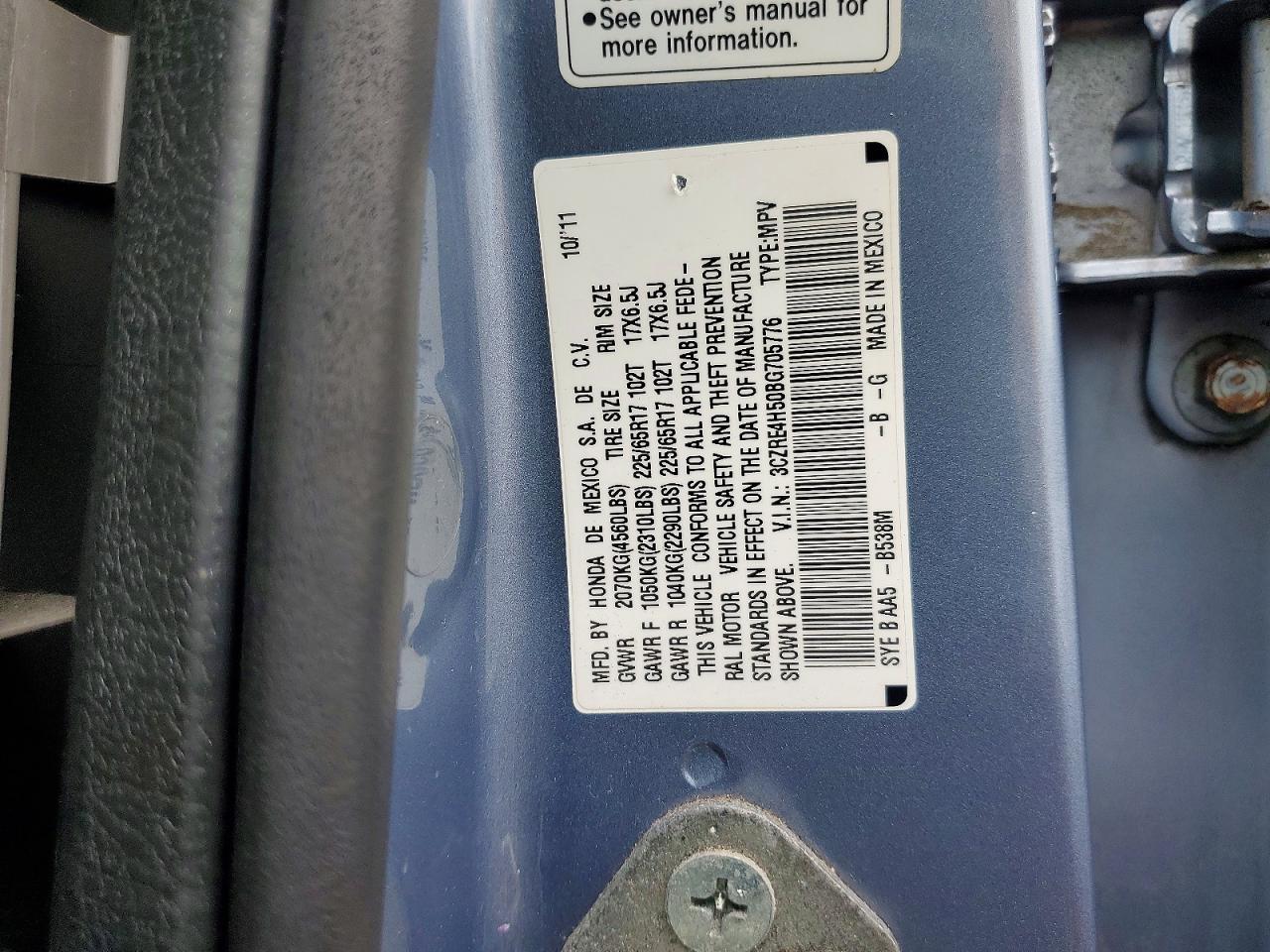 2011 Honda Cr-v Ex Blue vin: 3CZRE4H50BG705776