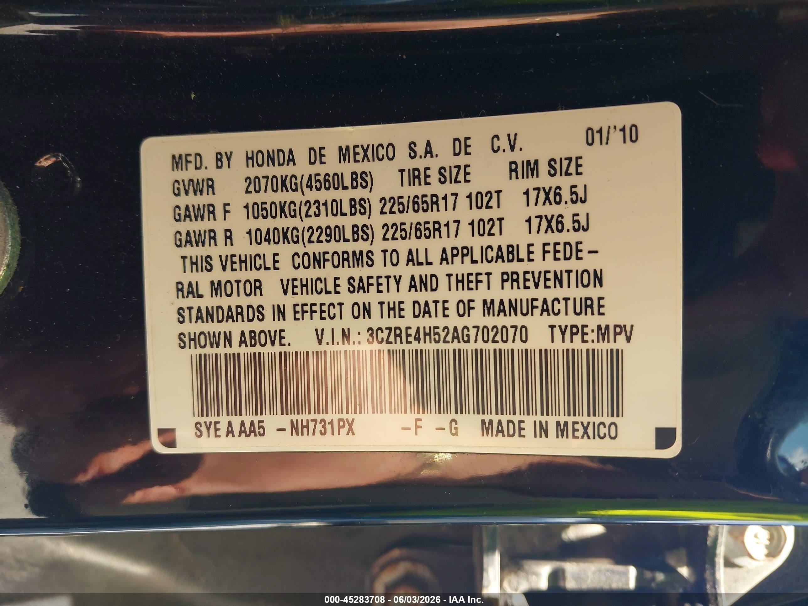 2010 Honda Cr-v Ex Black vin: 3CZRE4H52AG702070