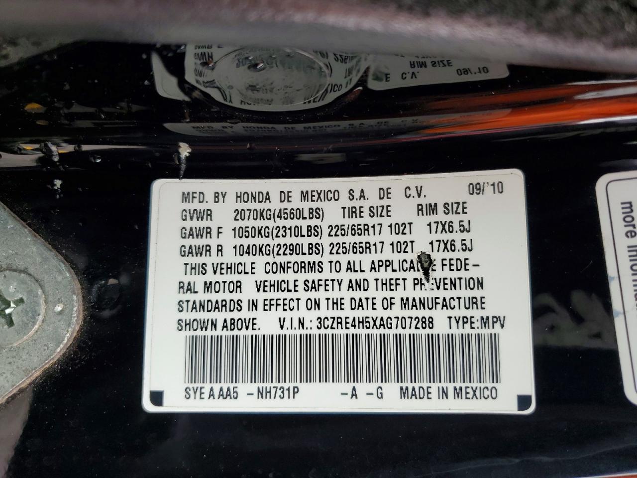 2010 Honda Cr-v Ex Black vin: 3CZRE4H5XAG707288