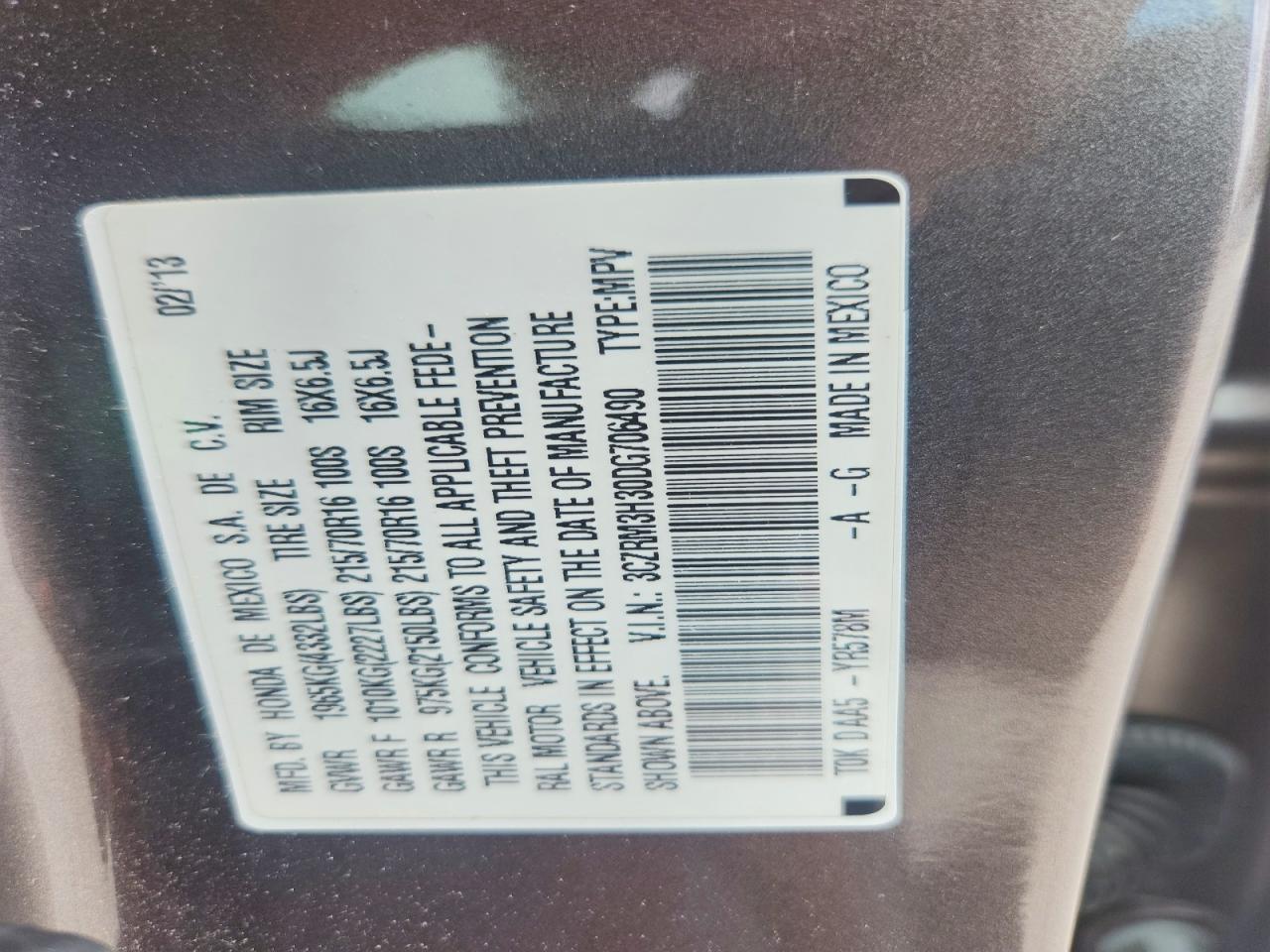 2013 Honda Cr-v Lx Gray vin: 3CZRM3H30DG706490