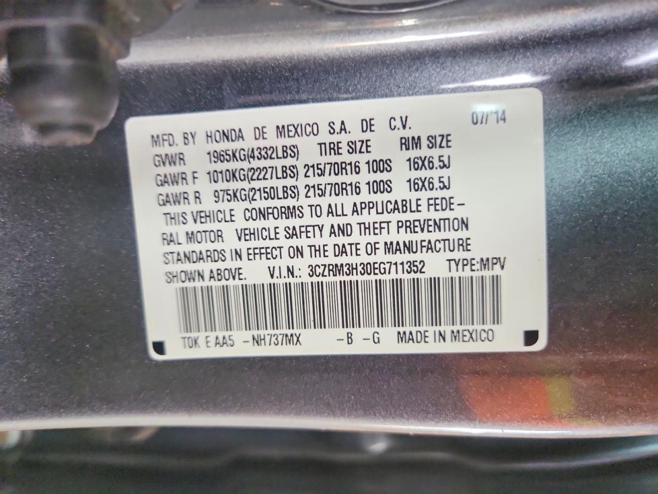 2014 Honda Cr-v Lx Gray vin: 3CZRM3H30EG711352