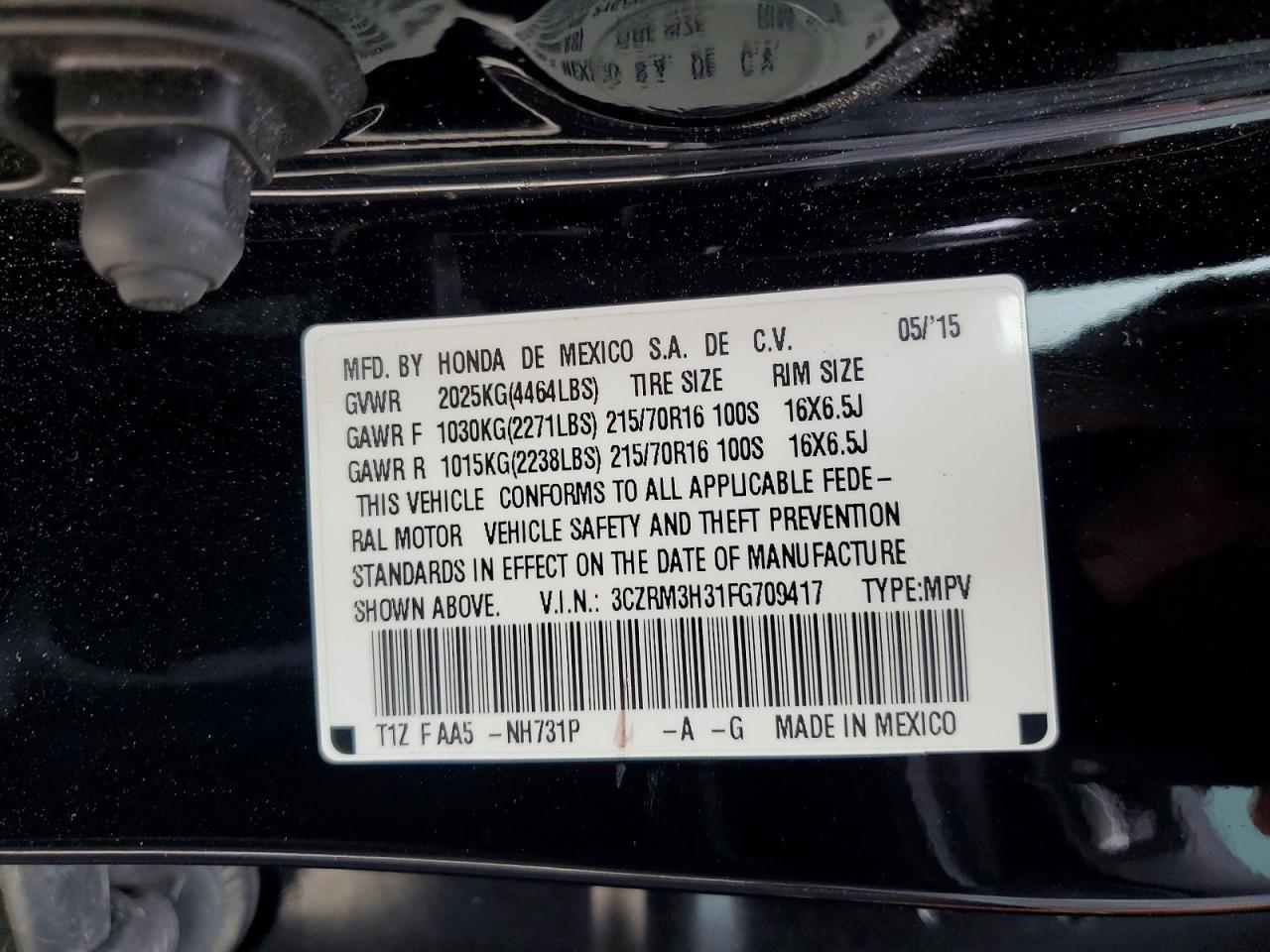 2015 Honda Cr-v Lx Black vin: 3CZRM3H31FG709417