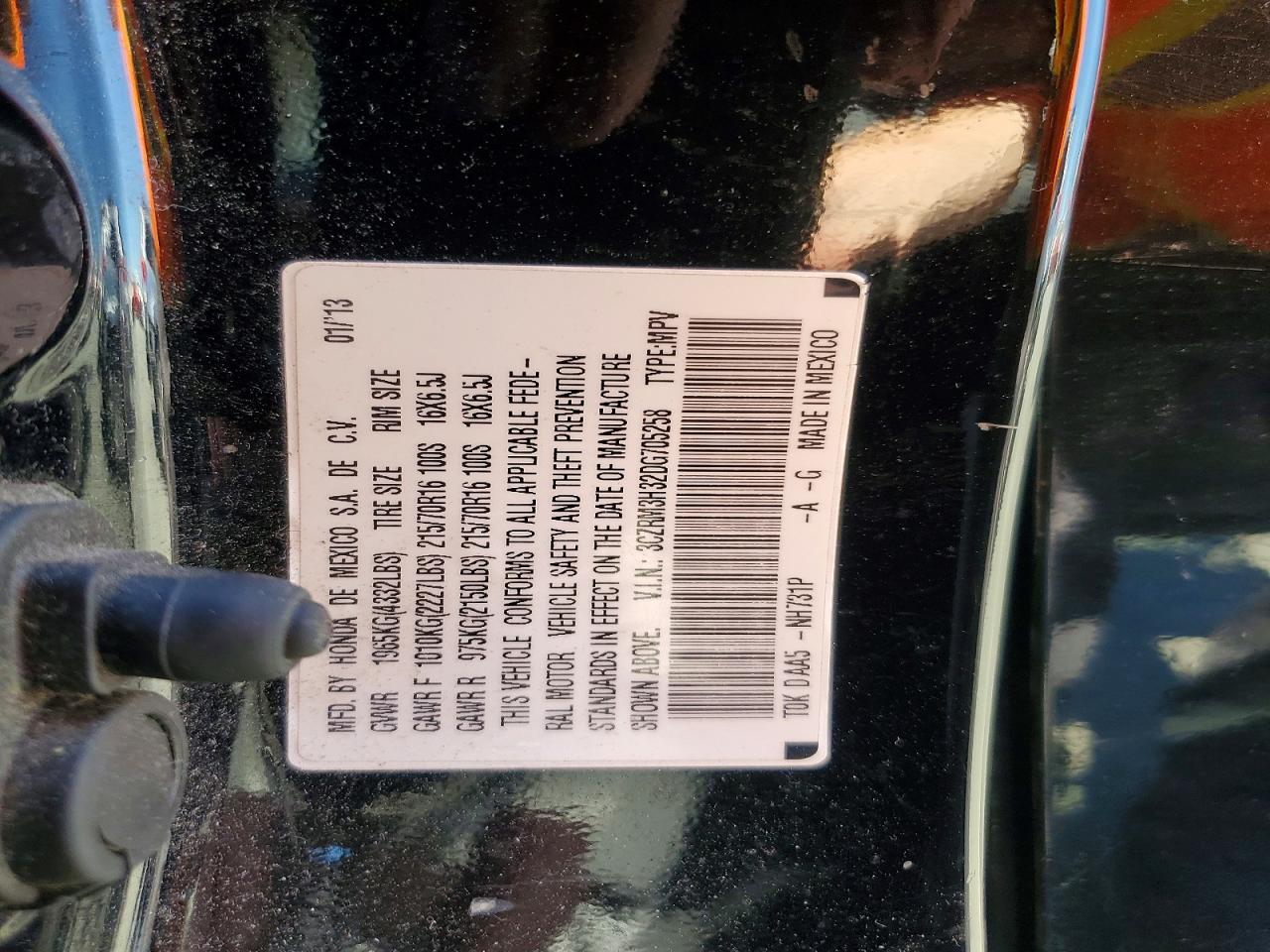 2013 Honda Cr-v Lx Black vin: 3CZRM3H32DG705258
