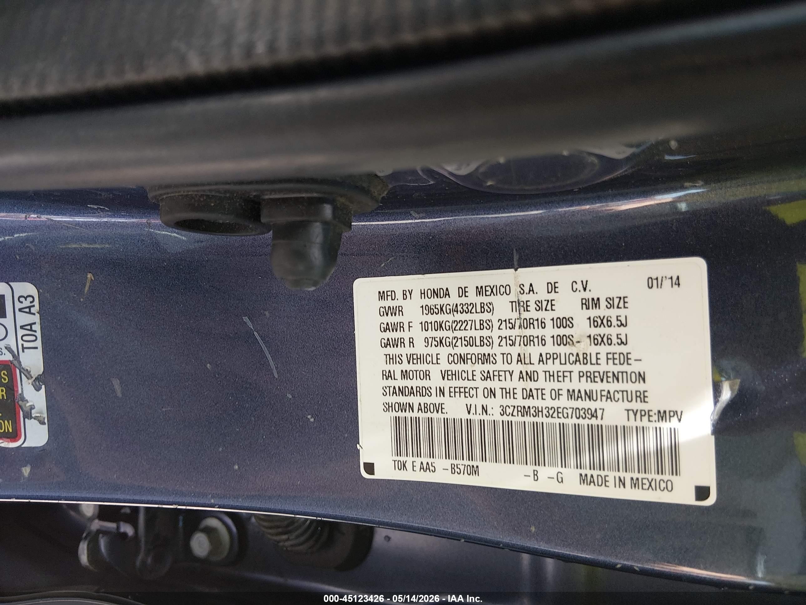 2014 Honda Cr-v Lx Blue vin: 3CZRM3H32EG703947