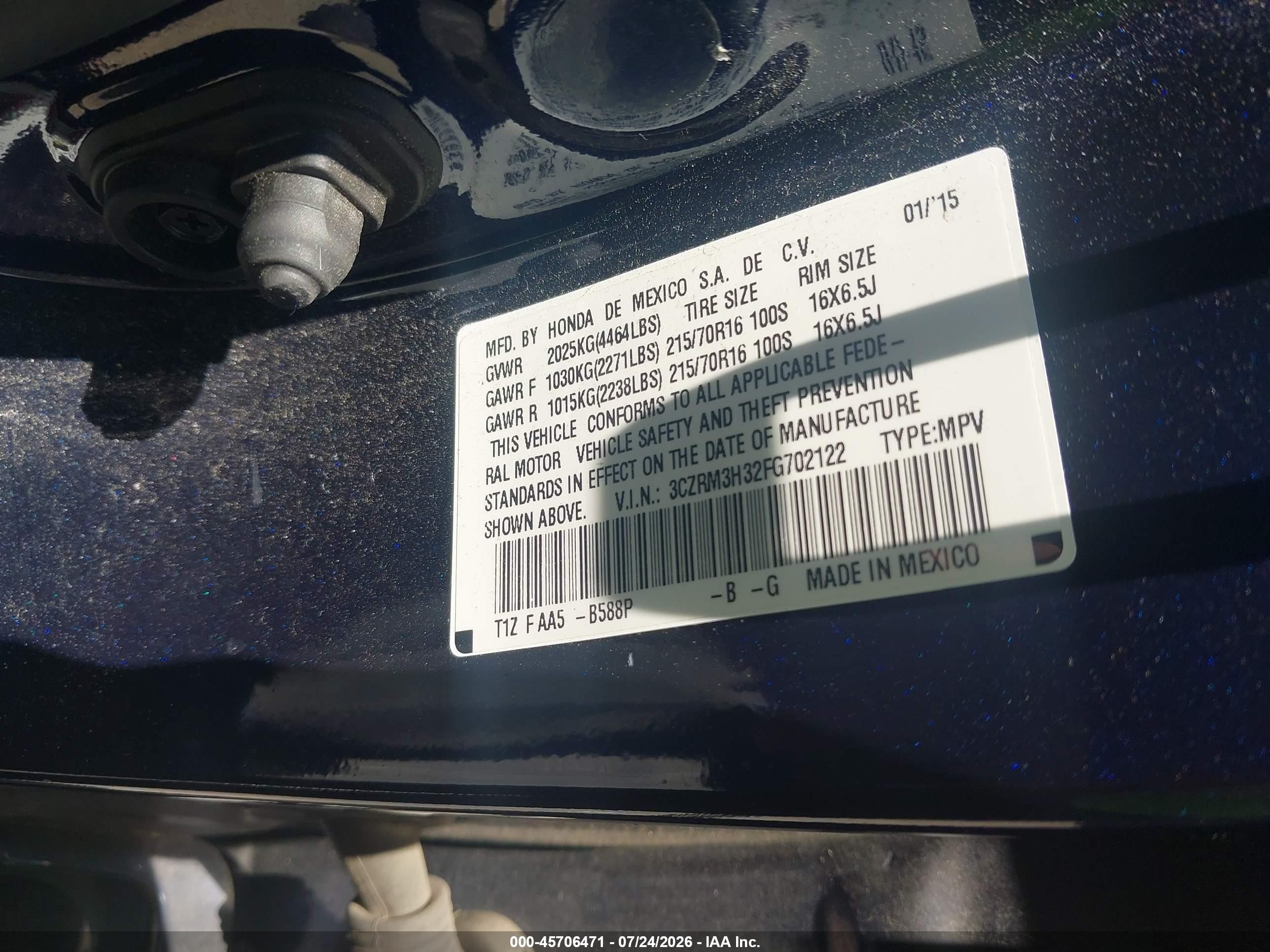 2015 Honda Cr-v Lx Синий vin: 3CZRM3H32FG702122