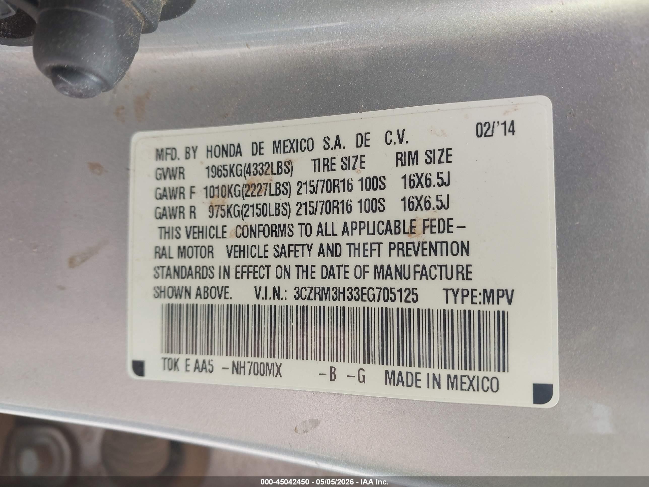 2014 Honda Cr-v Lx Silver vin: 3CZRM3H33EG705125