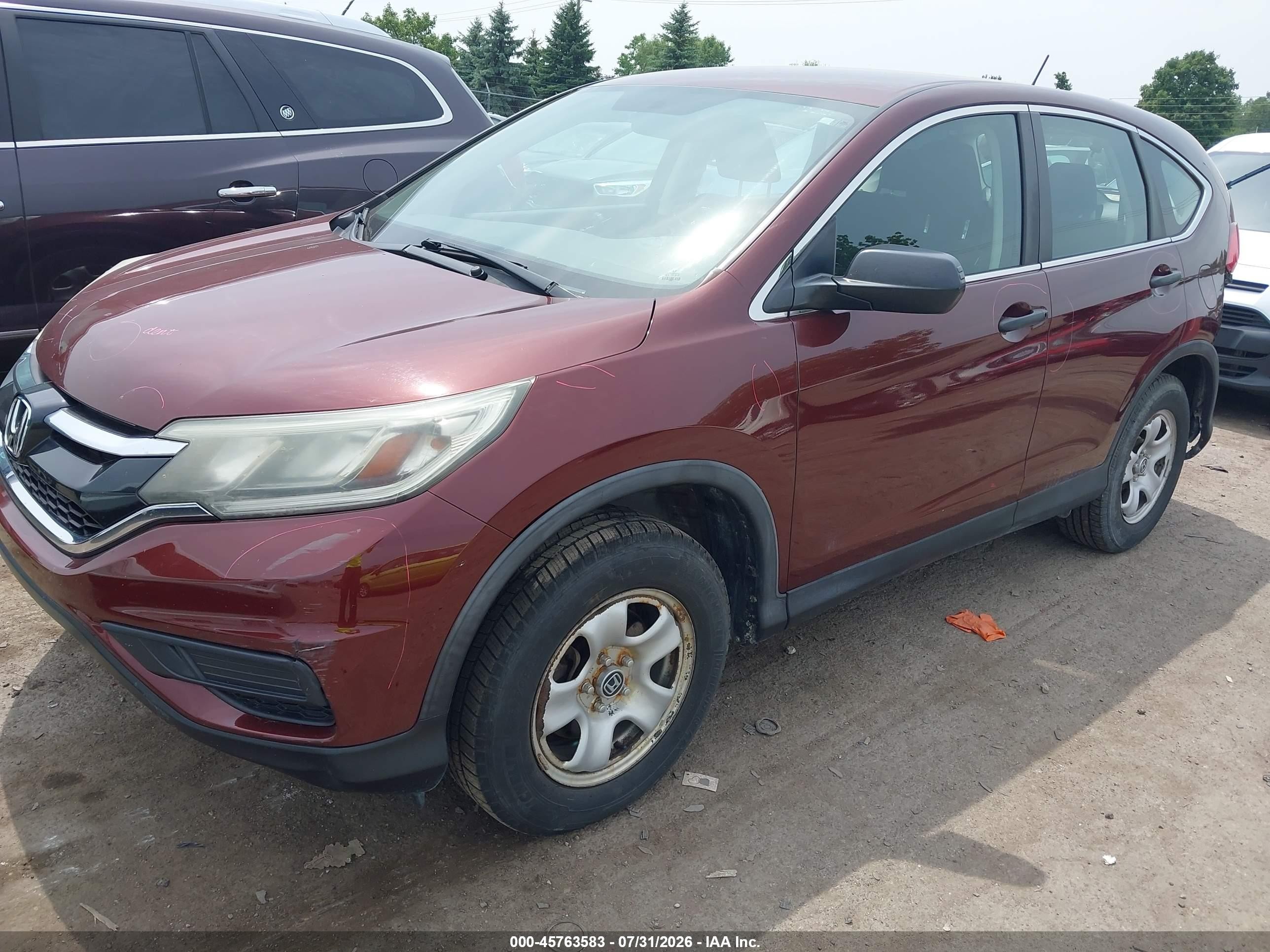 2015 Honda Cr-v Lx Burgundy vin: 3CZRM3H33FG702727
