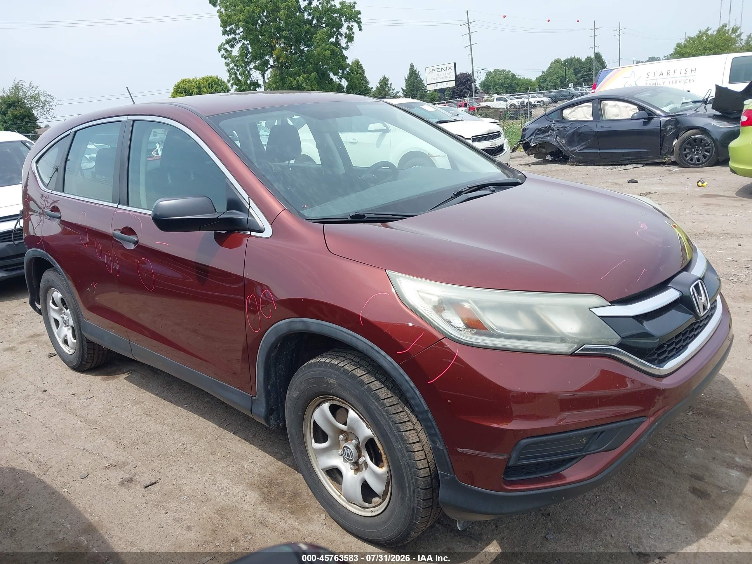 2015 Honda Cr-v Lx Burgundy vin: 3CZRM3H33FG702727