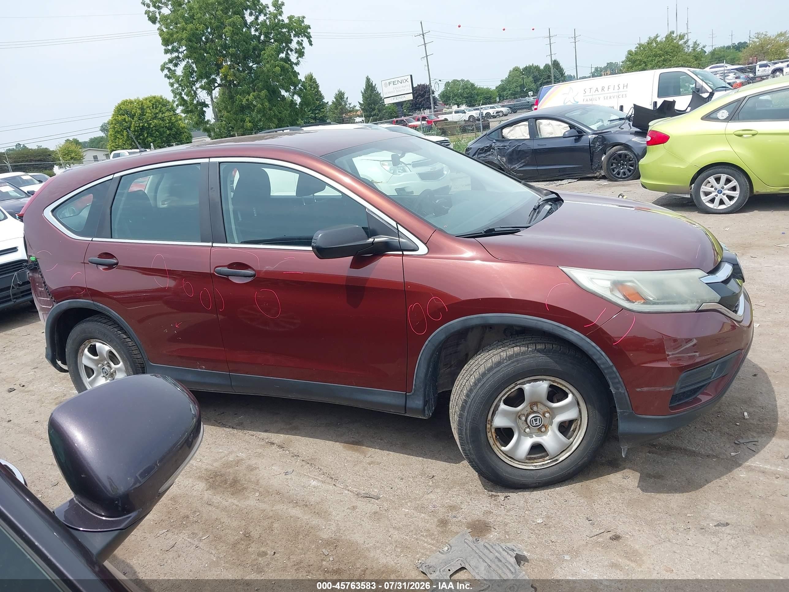 2015 Honda Cr-v Lx Burgundy vin: 3CZRM3H33FG702727