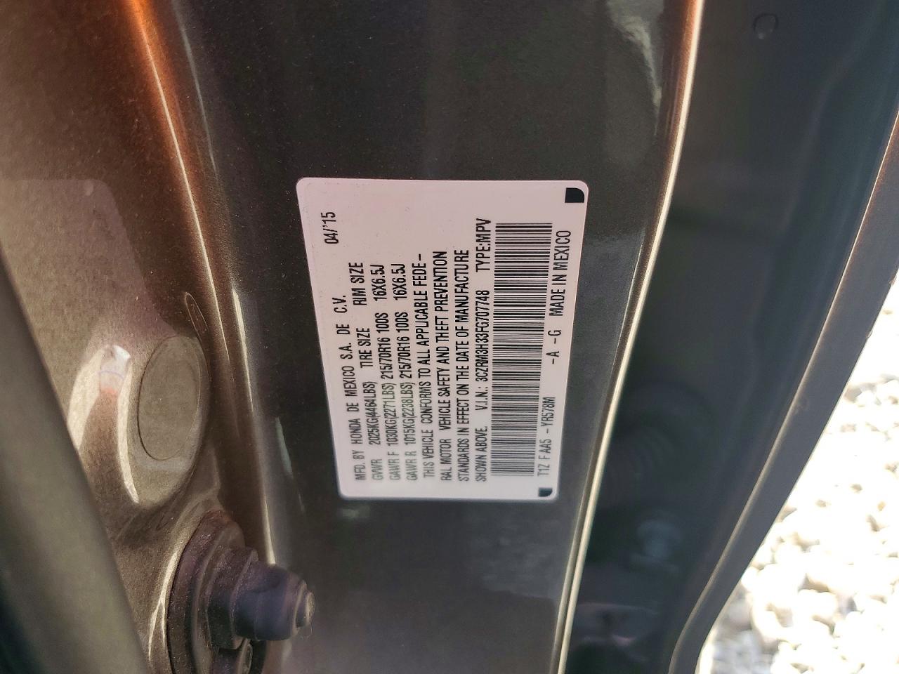 2015 Honda Cr-v Lx Gray vin: 3CZRM3H33FG707748