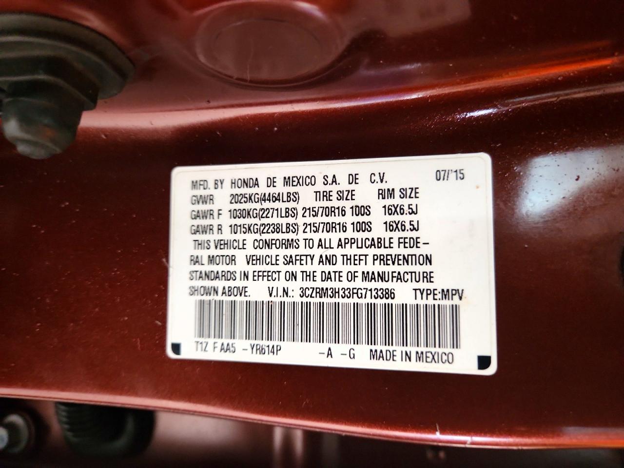 2015 Honda Cr-v Lx Бордовый vin: 3CZRM3H33FG713386