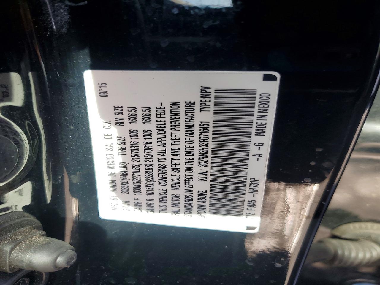 2015 Honda Cr-v Lx Black vin: 3CZRM3H33FG716451