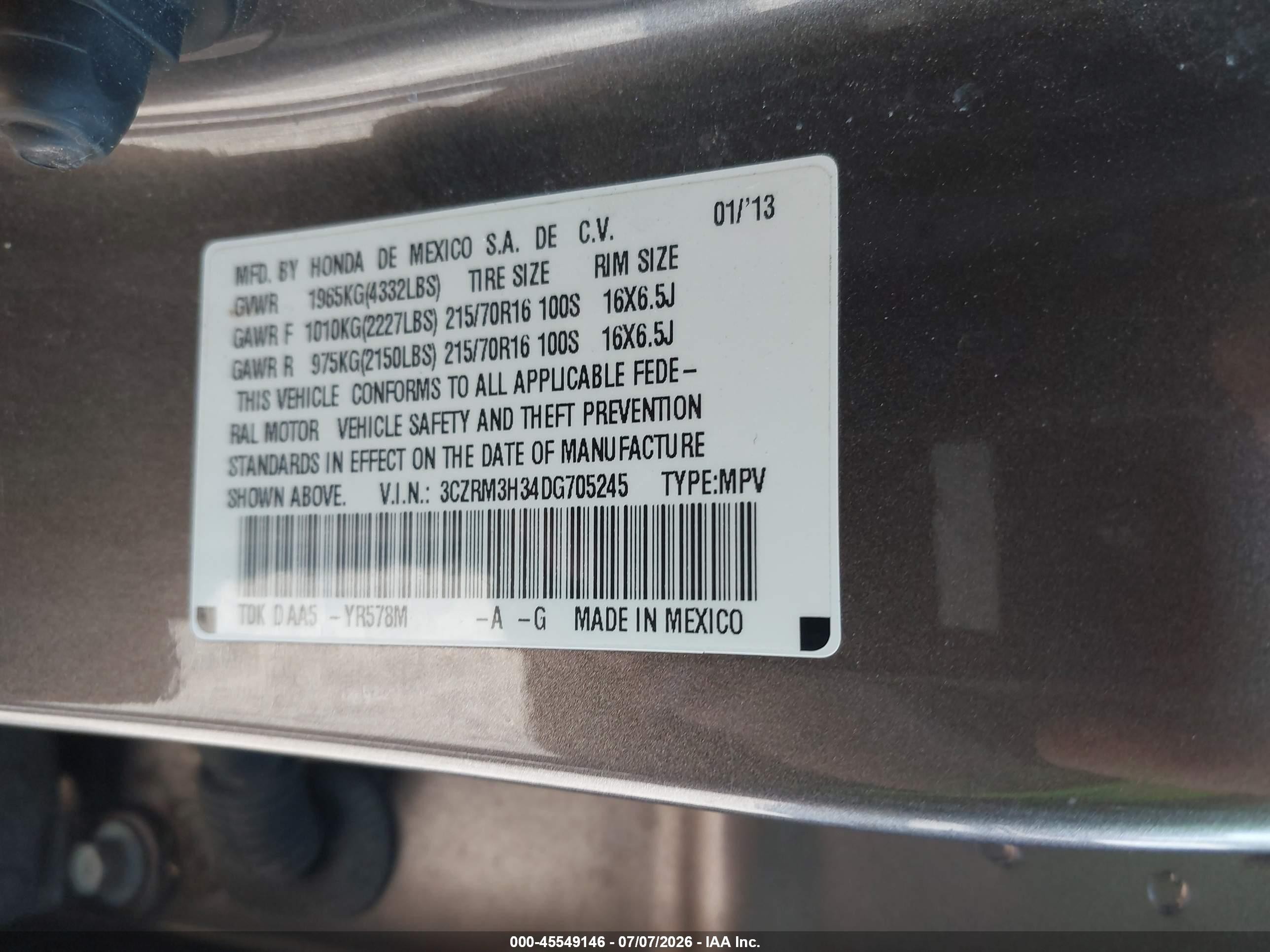 2013 Honda Cr-v Lx Gray vin: 3CZRM3H34DG705245