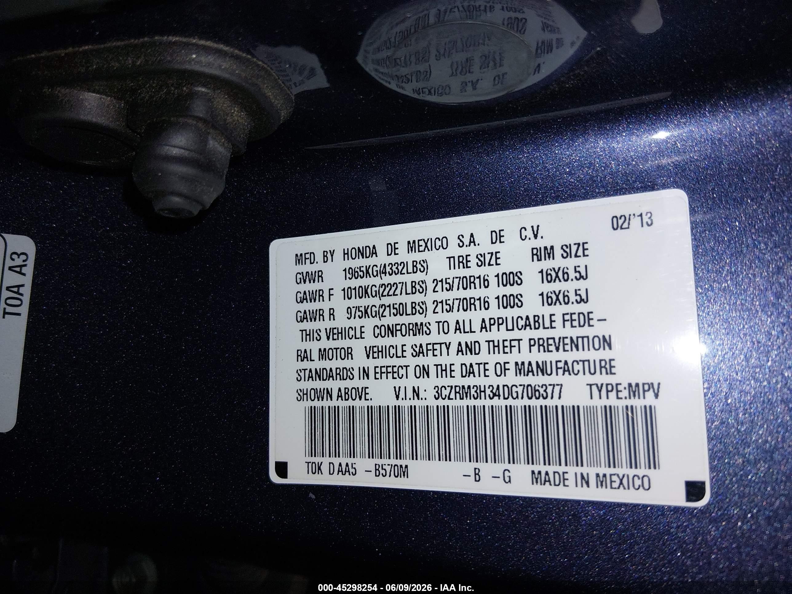 2013 Honda Cr-v Lx Blue vin: 3CZRM3H34DG706377