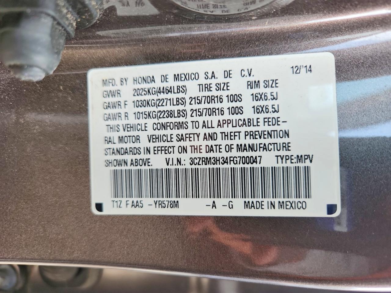 2015 Honda Cr-v Lx Brown vin: 3CZRM3H34FG700047