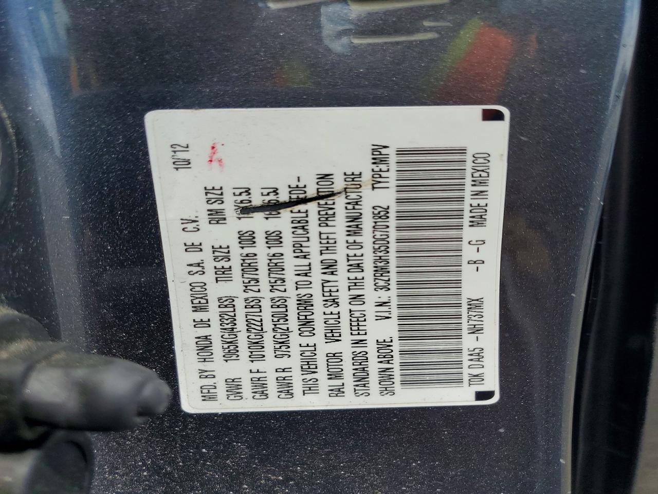 2013 Honda Cr-v Lx Charcoal vin: 3CZRM3H35DG701852