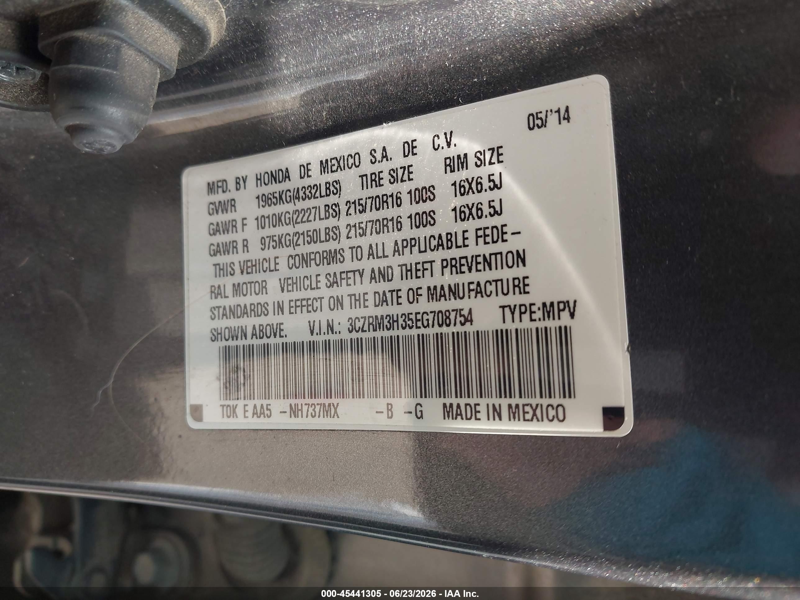 2014 Honda Cr-v Lx Gray vin: 3CZRM3H35EG708754