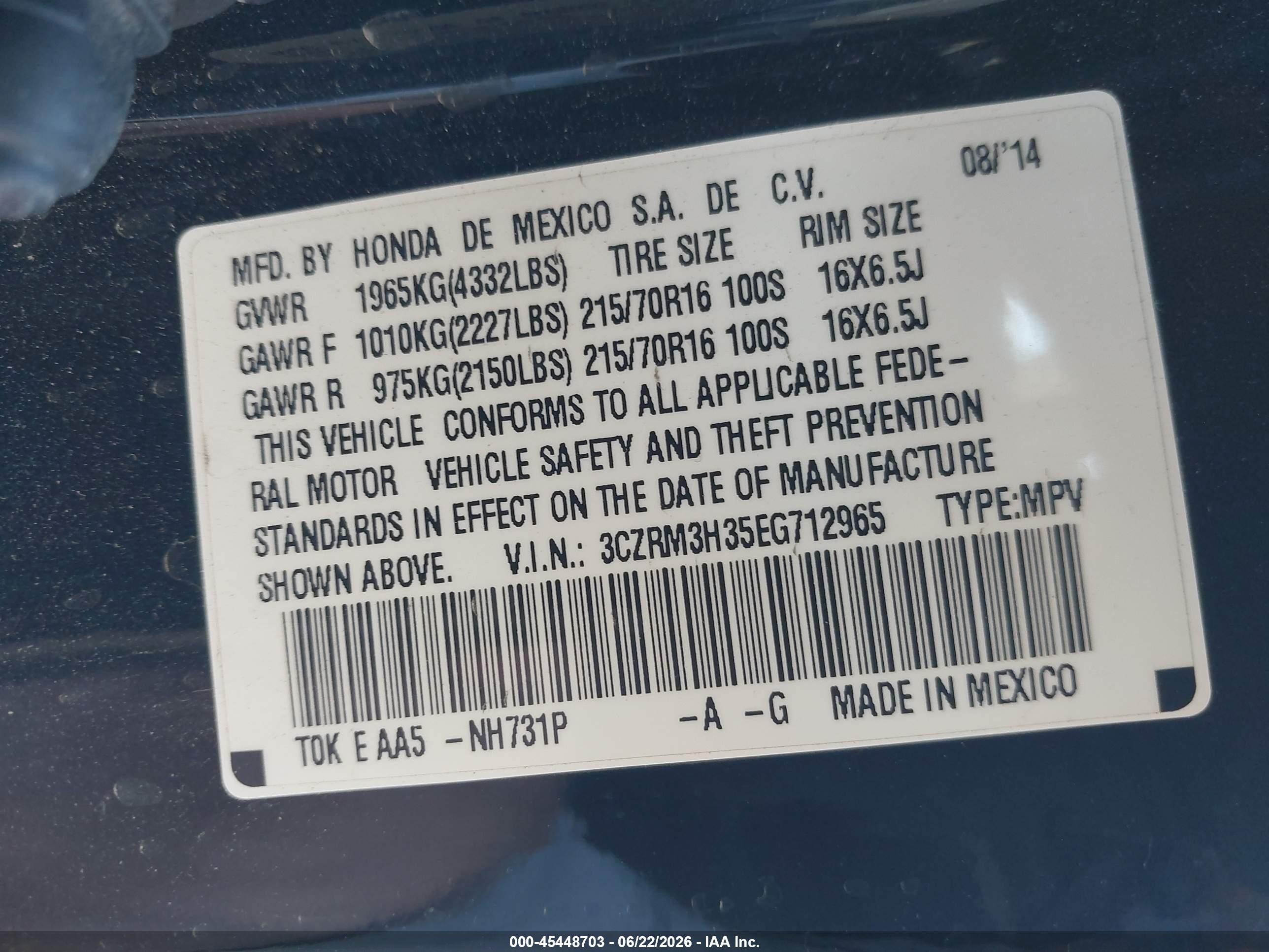2014 Honda Cr-v Lx Black vin: 3CZRM3H35EG712965