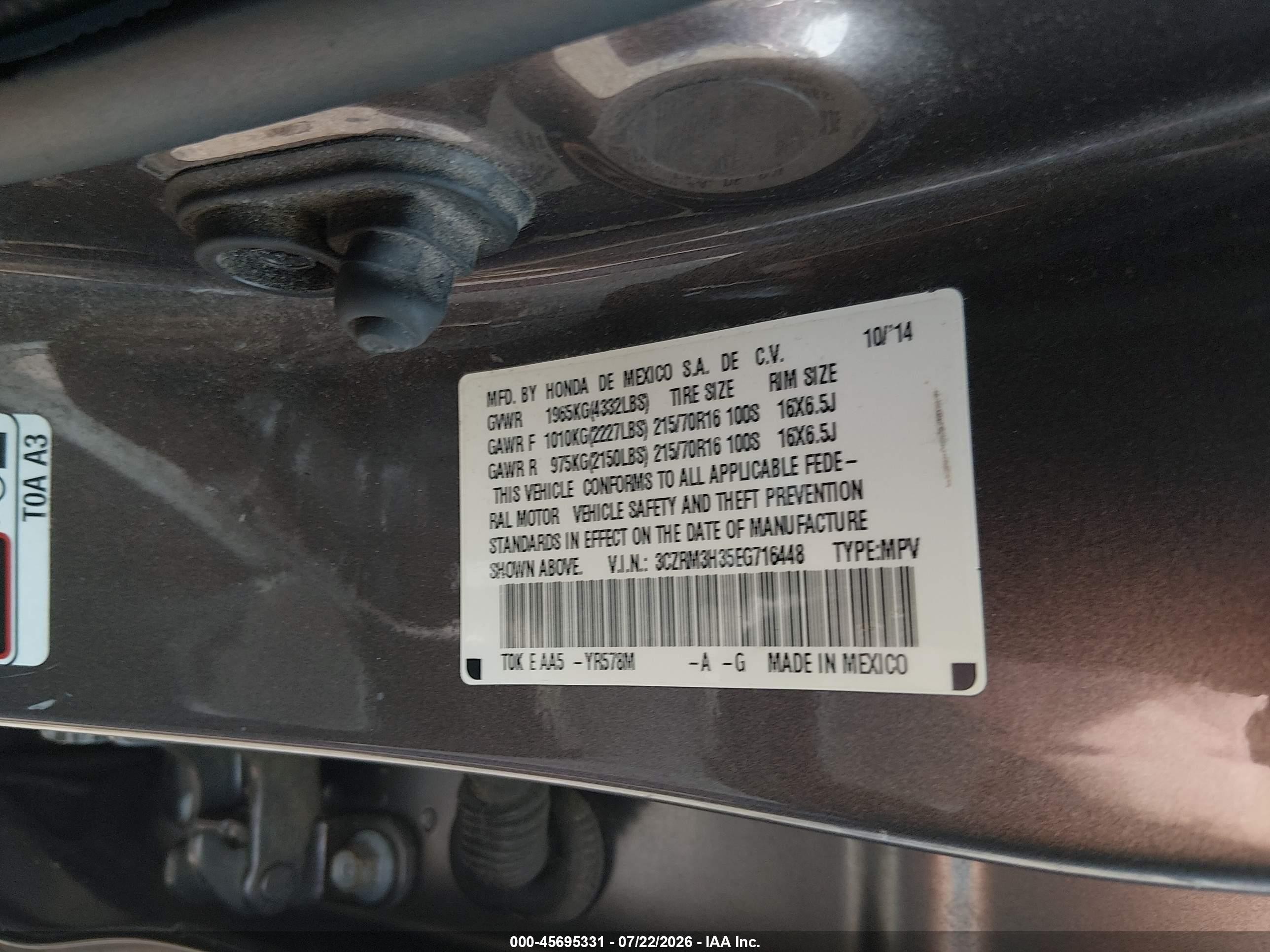 2014 Honda Cr-v Lx Gold vin: 3CZRM3H35EG716448