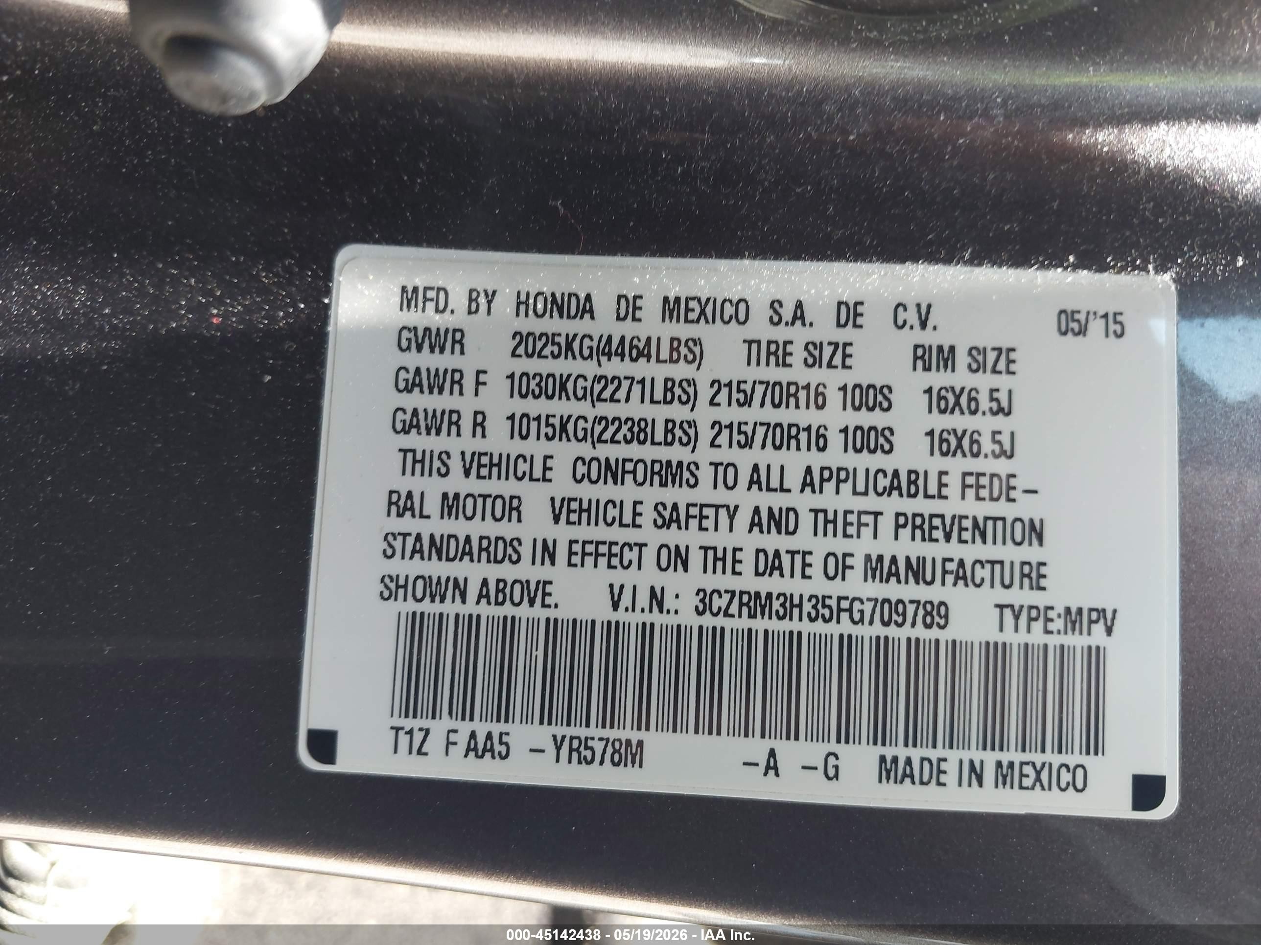 2015 Honda Cr-v Lx Brown vin: 3CZRM3H35FG709789