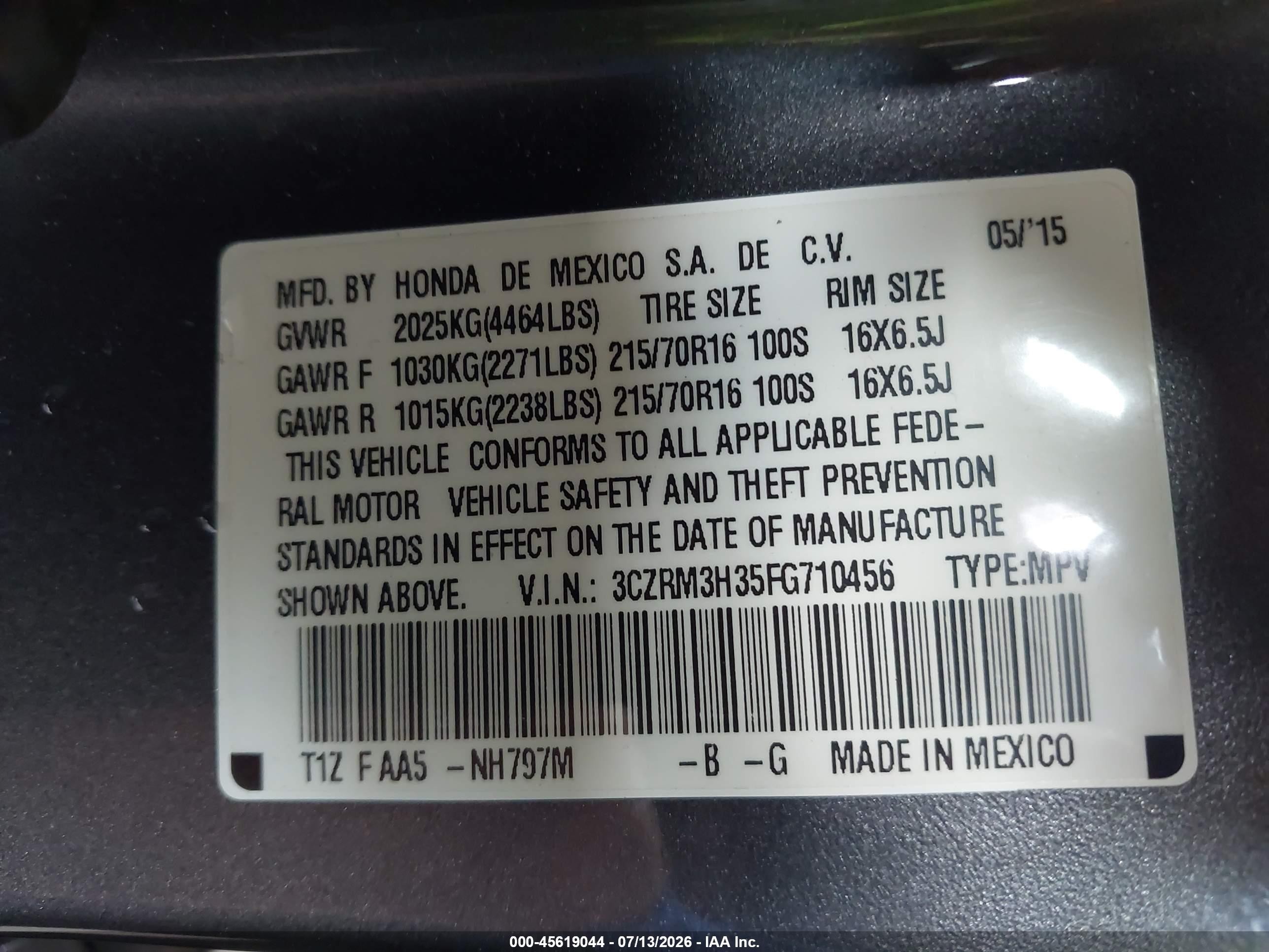 2015 Honda Cr-v Lx Gray vin: 3CZRM3H35FG710456