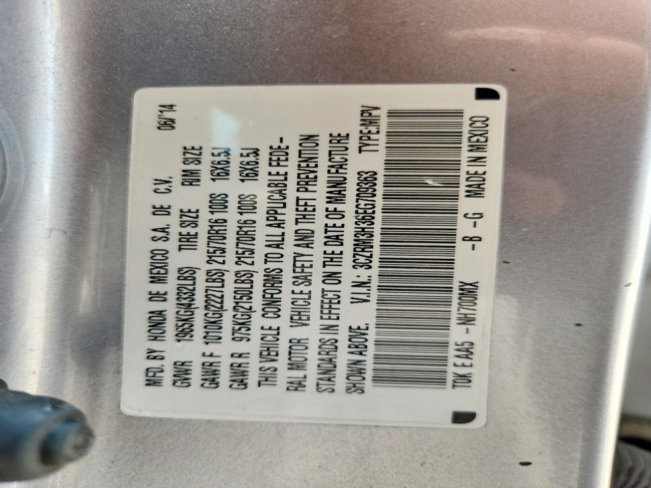 2014 Honda Cr-v Lx Silver vin: 3CZRM3H36EG709363