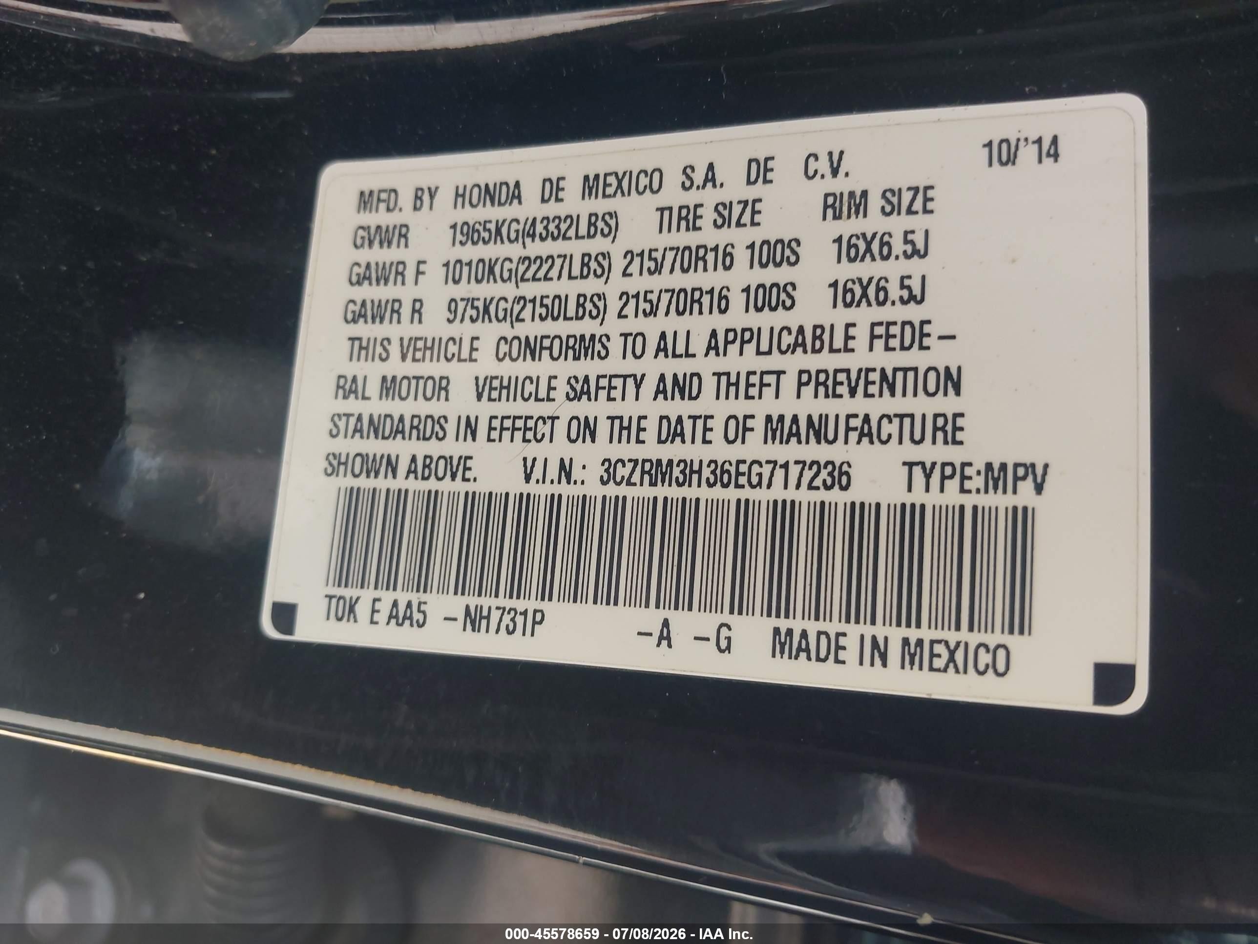 2014 Honda Cr-v Lx Black vin: 3CZRM3H36EG717236