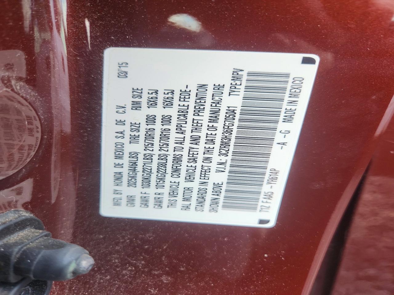 2015 Honda Cr-v Lx Burgundy vin: 3CZRM3H36FG705041