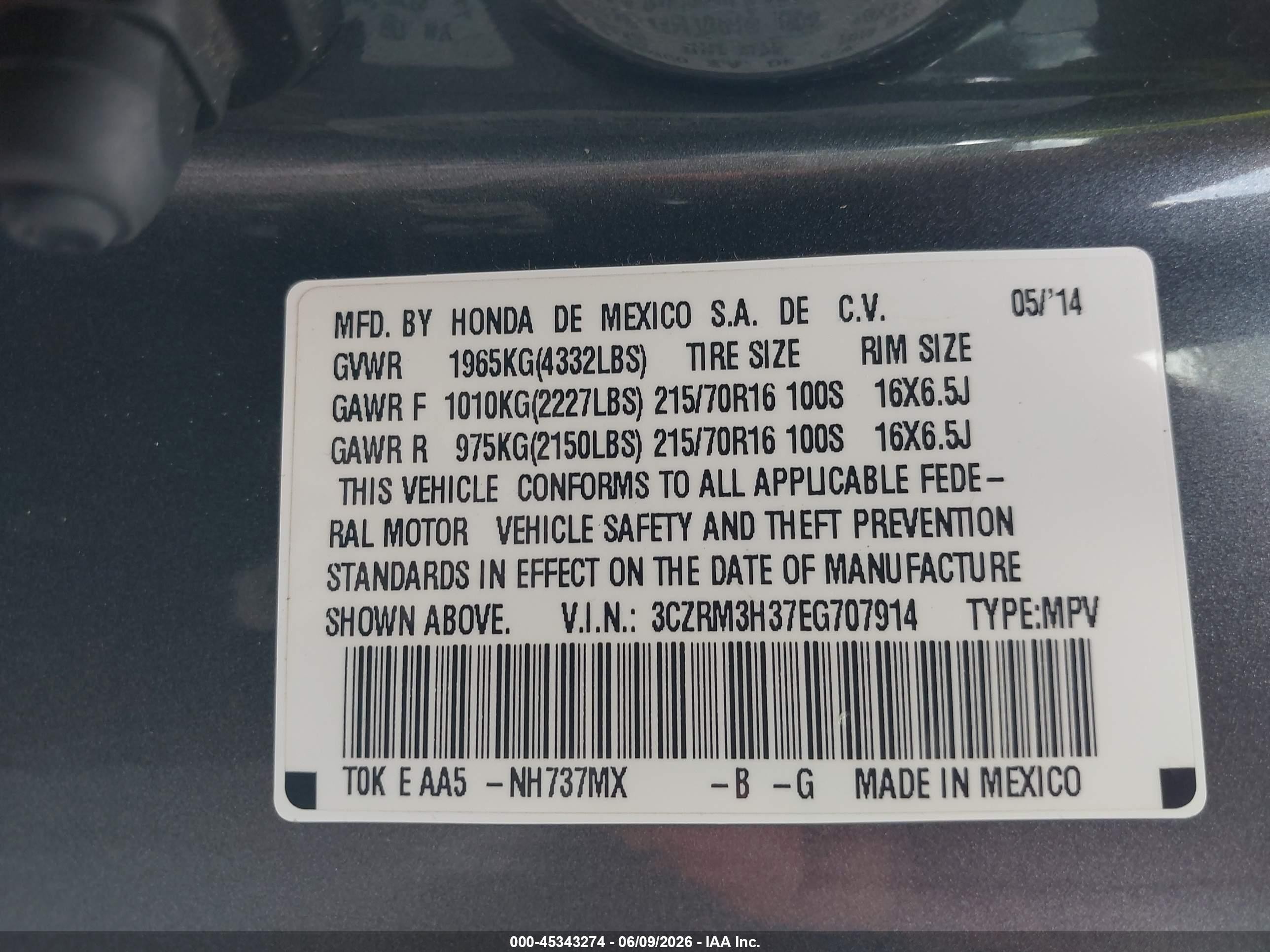 2014 Honda Cr-v Lx Gray vin: 3CZRM3H37EG707914