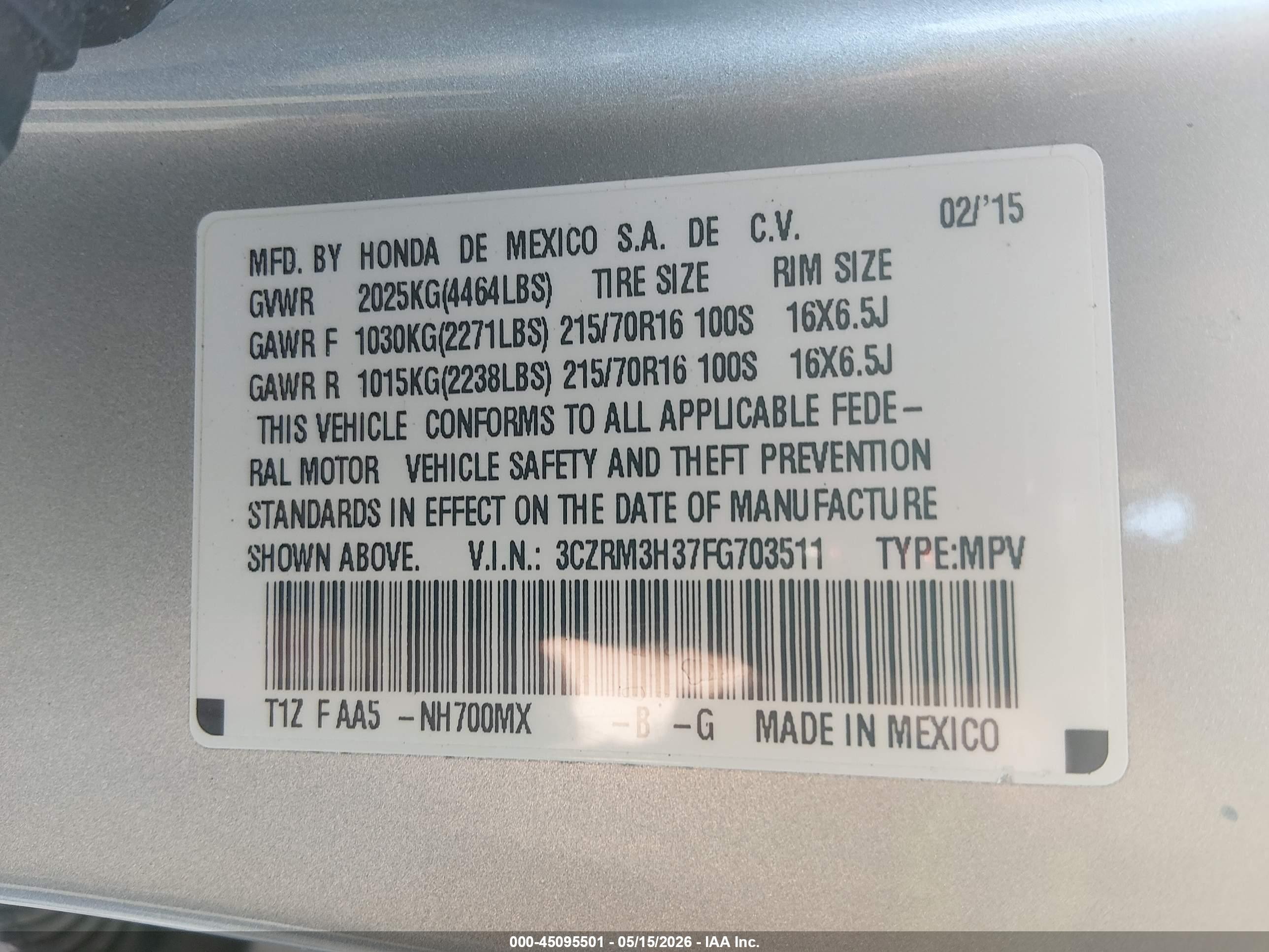2015 Honda Cr-v Lx Серебряный vin: 3CZRM3H37FG703511