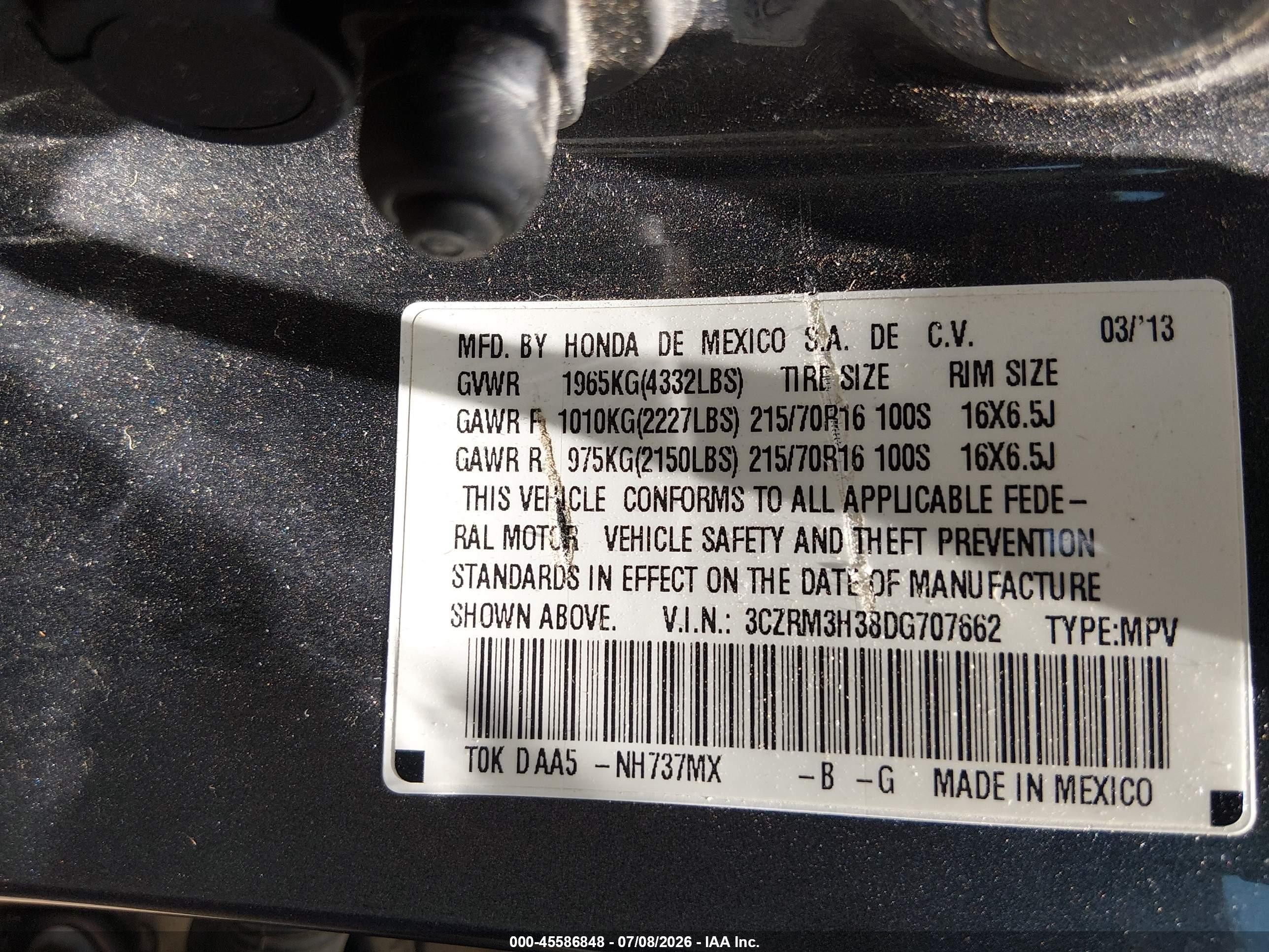 2013 Honda Cr-v Lx Gray vin: 3CZRM3H38DG707662