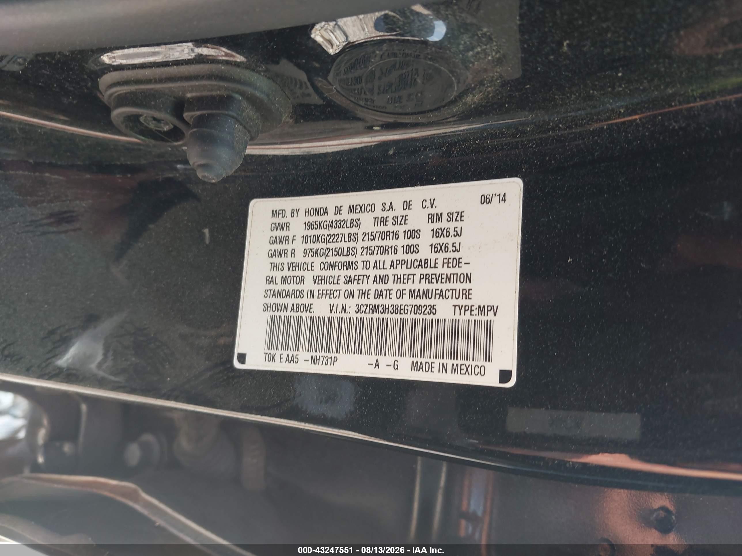 2014 Honda Cr-v Lx Черный vin: 3CZRM3H38EG709235