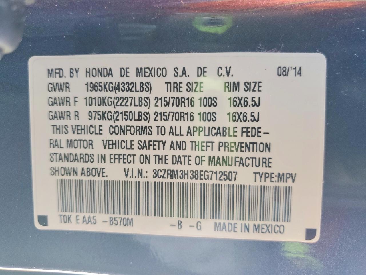 2014 Honda Cr-v Lx Blue vin: 3CZRM3H38EG712507