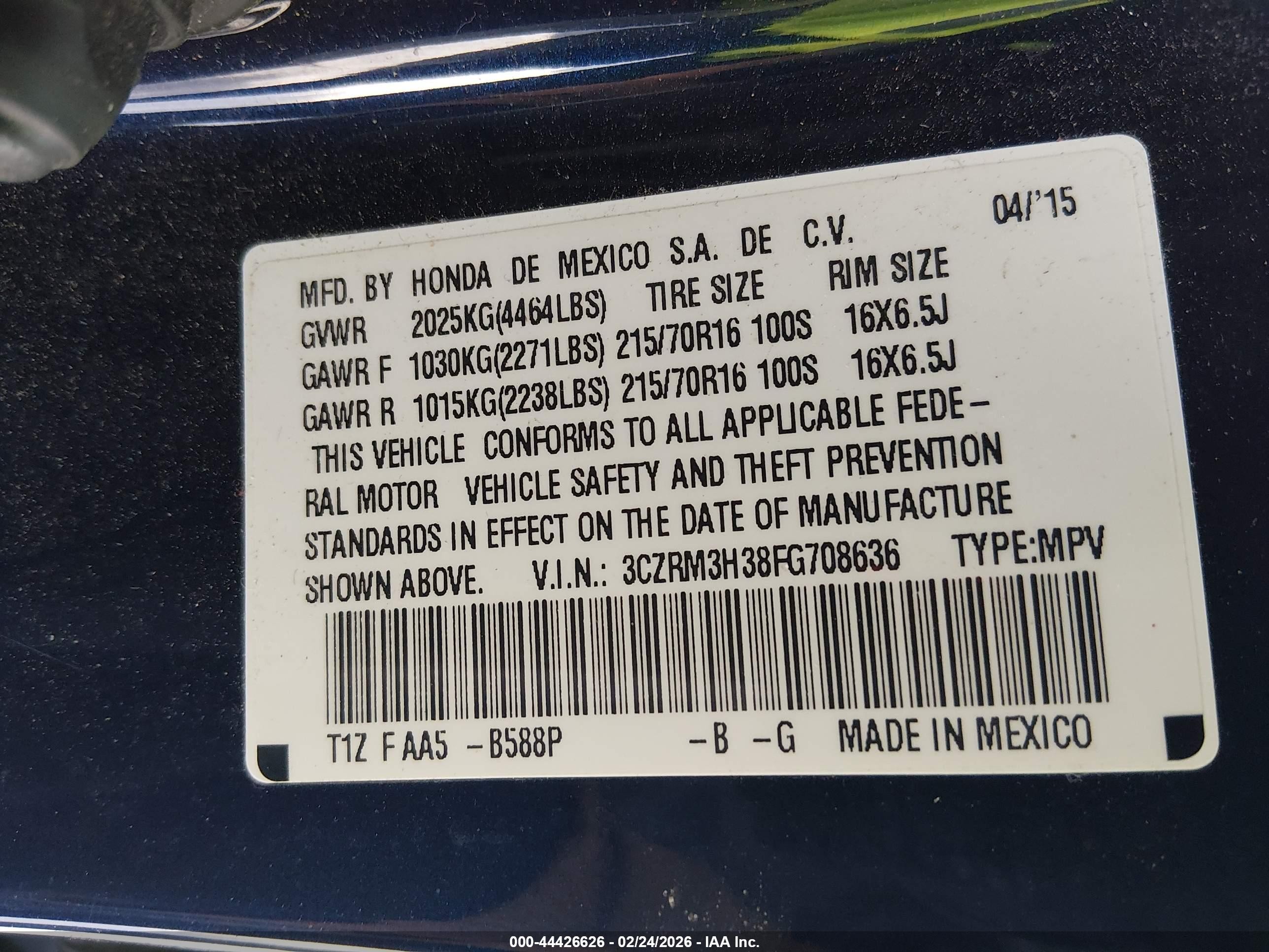 2015 Honda Cr-v Lx Черный vin: 3CZRM3H38FG708636
