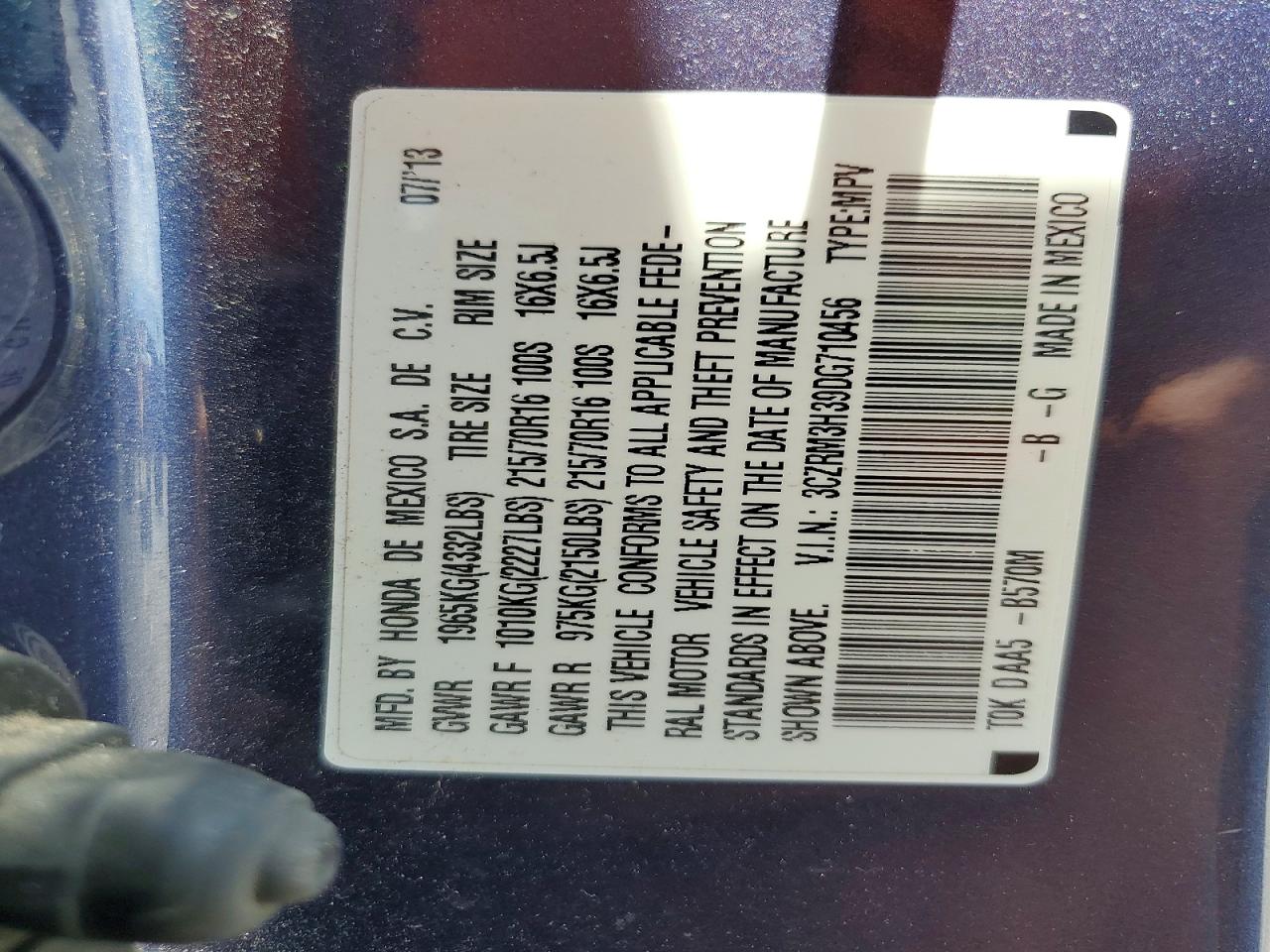 2013 Honda Cr-v Lx Blue vin: 3CZRM3H39DG710456