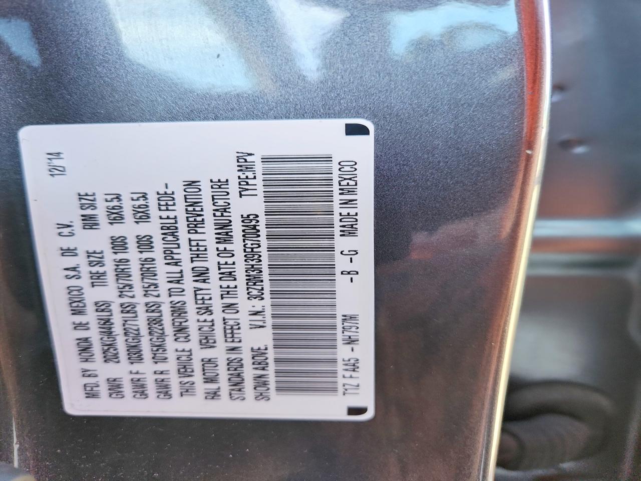 2015 Honda Cr-v Lx Угольный vin: 3CZRM3H39FG700495