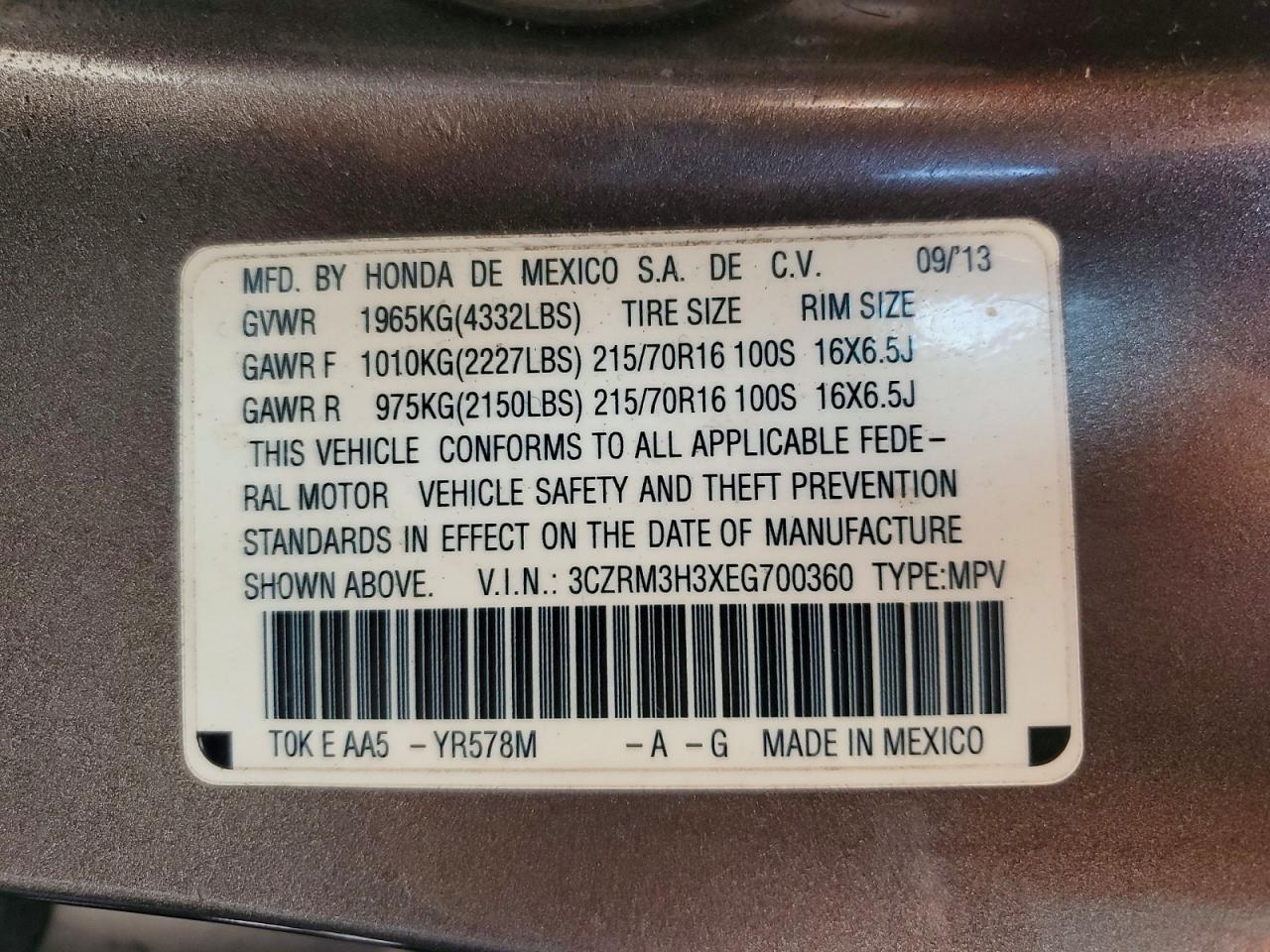 2014 Honda Cr-v Lx Brown vin: 3CZRM3H3XEG700360