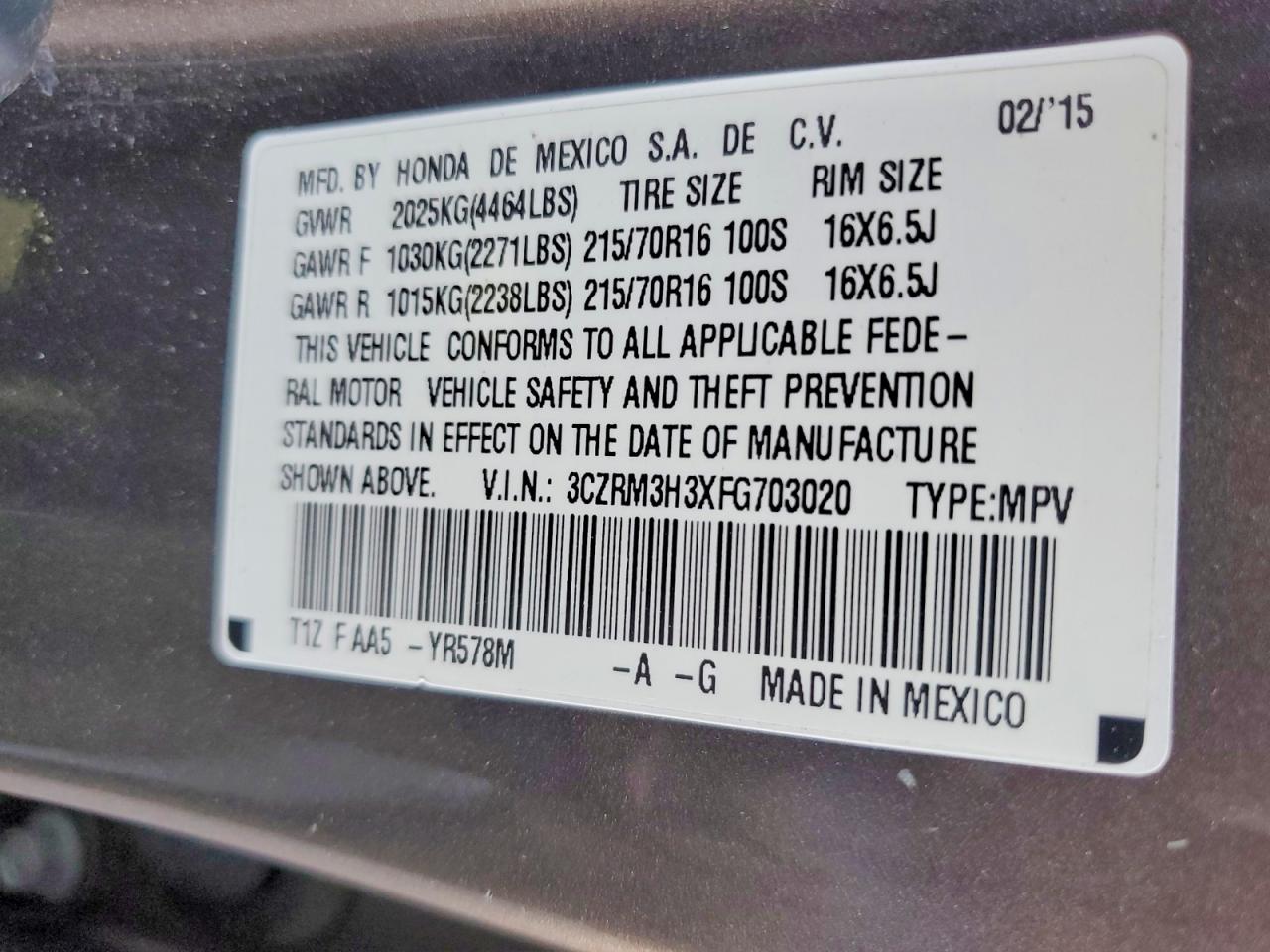 2015 Honda Cr-v Lx Gray vin: 3CZRM3H3XFG703020