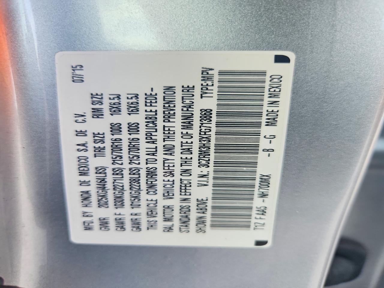 2015 Honda Cr-v Lx Silver vin: 3CZRM3H3XFG713868