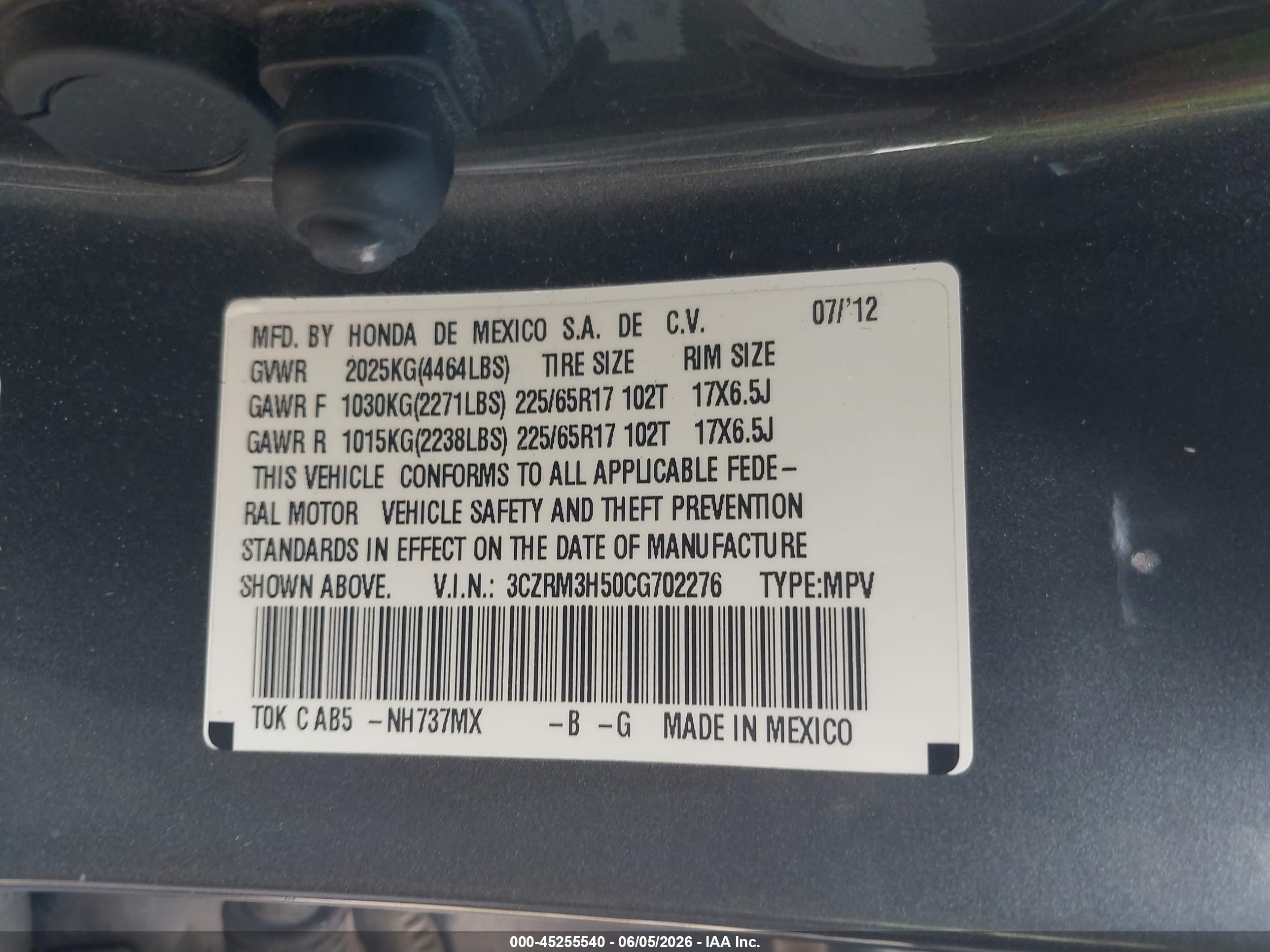 2012 Honda Cr-v Ex Gray vin: 3CZRM3H50CG702276