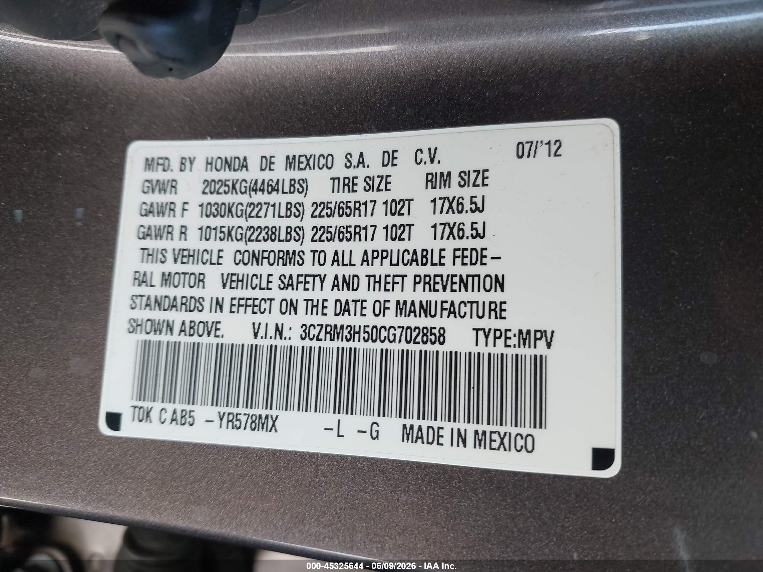 2012 Honda Cr-v Ex Gray vin: 3CZRM3H50CG702858